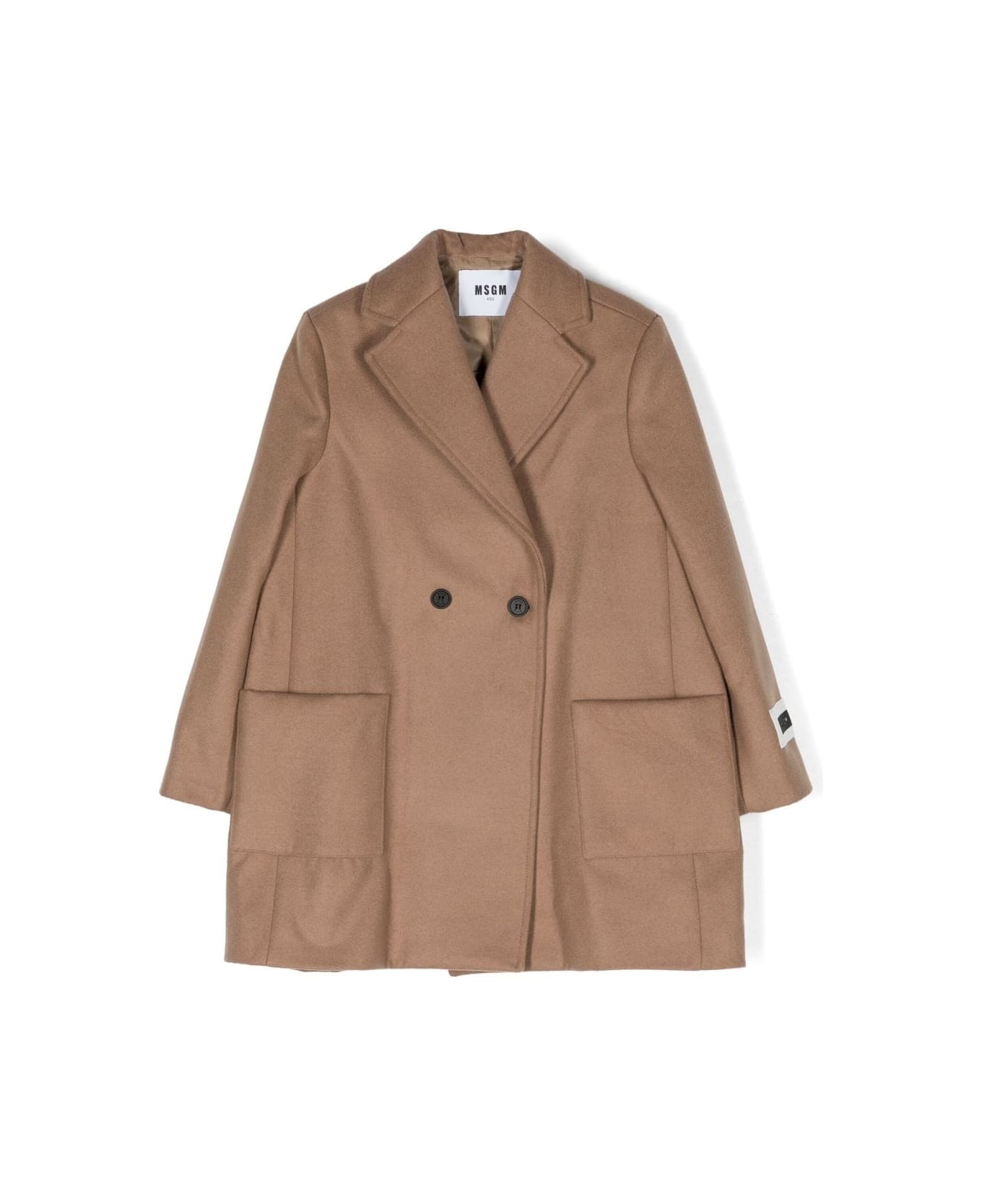 MSGM Brown Wool Blend Single-breasted Coat - Biscotto