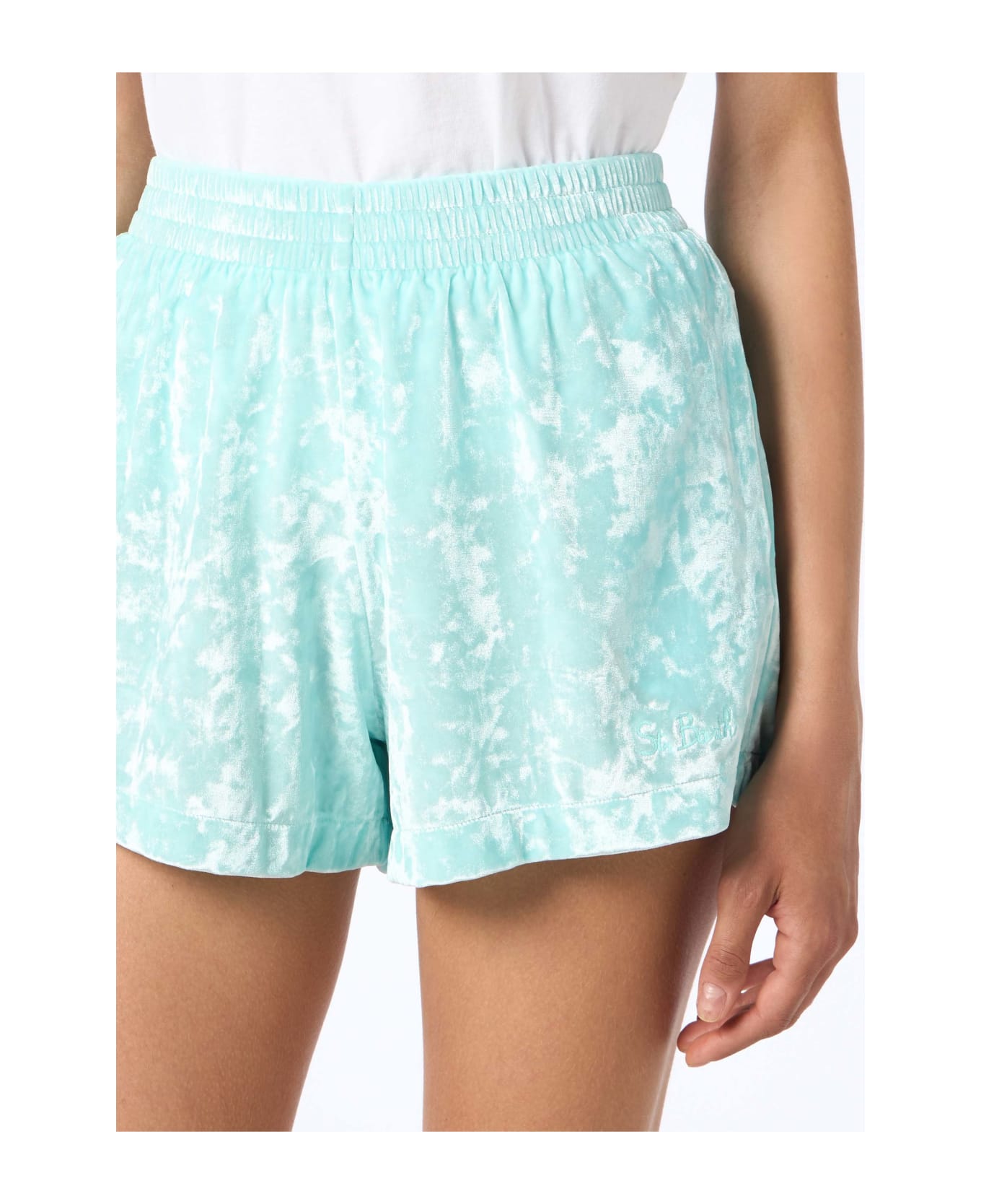 MC2 Saint Barth Woman Water Green Chenille Pull Up Shorts Cate - GREEN