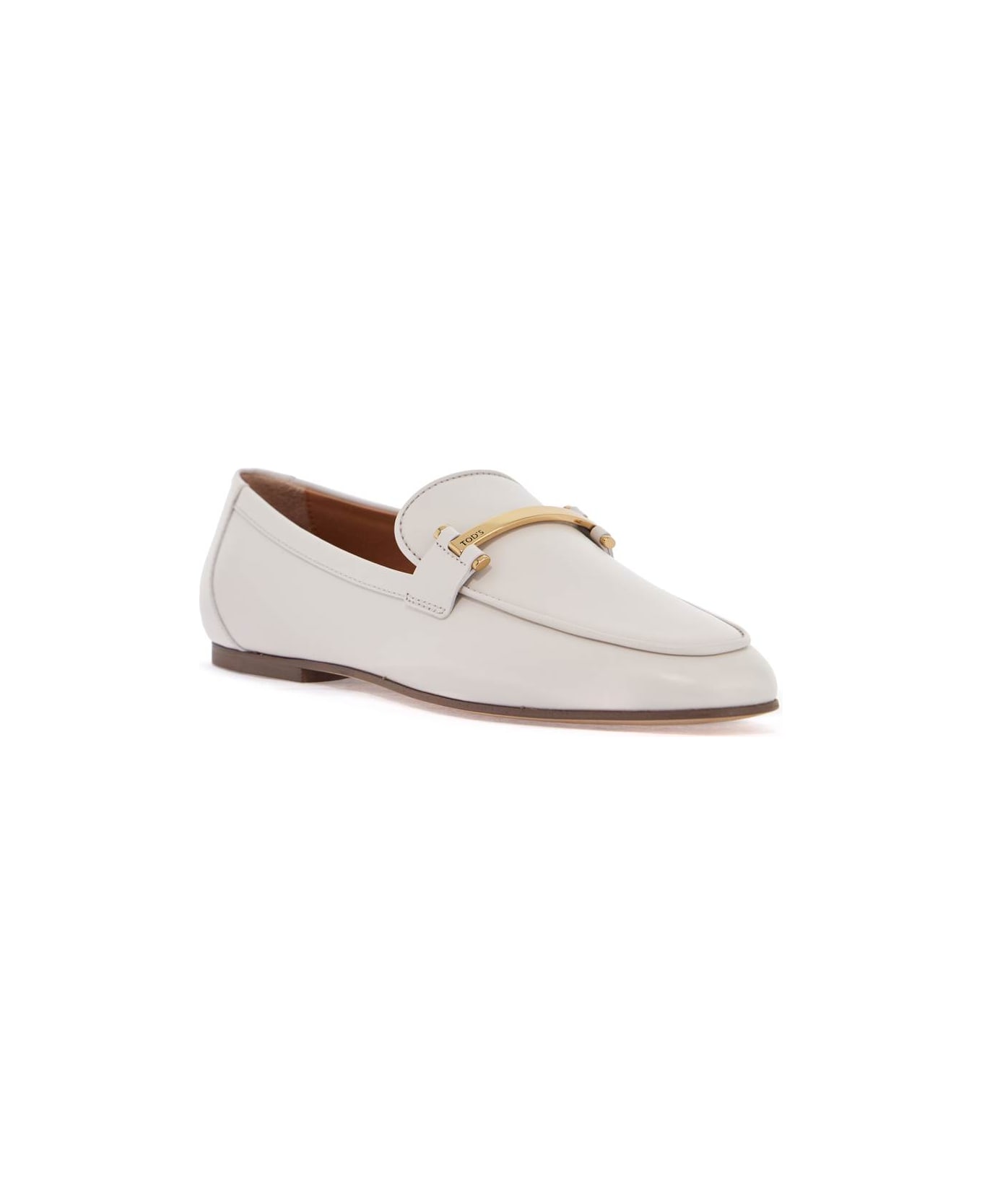 Tod
s White Calfskin Moccasin With Gold Bar And Velcro Closure - MULTICOLOUR