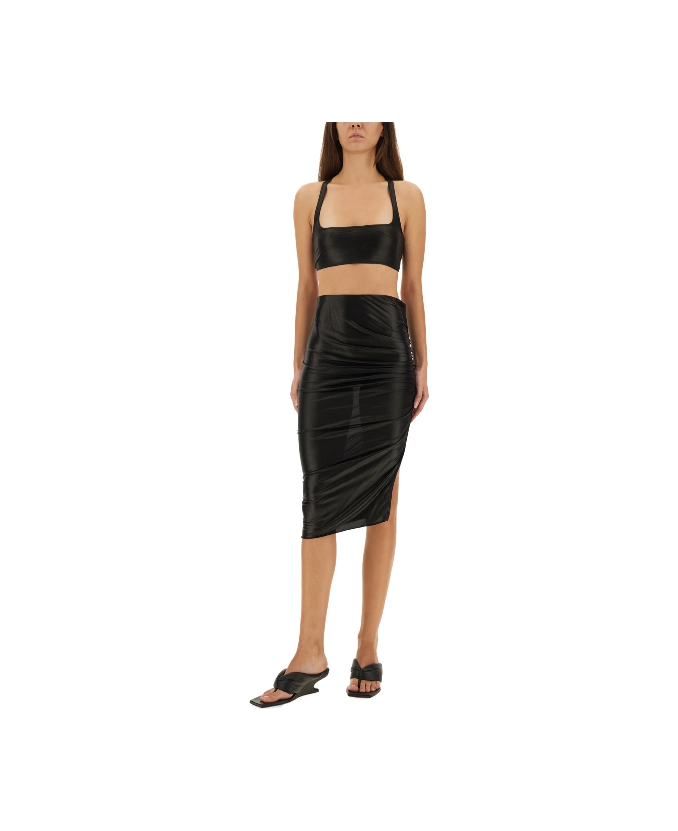Rick Owens Lilies Draped Midi Skirt - BLACK