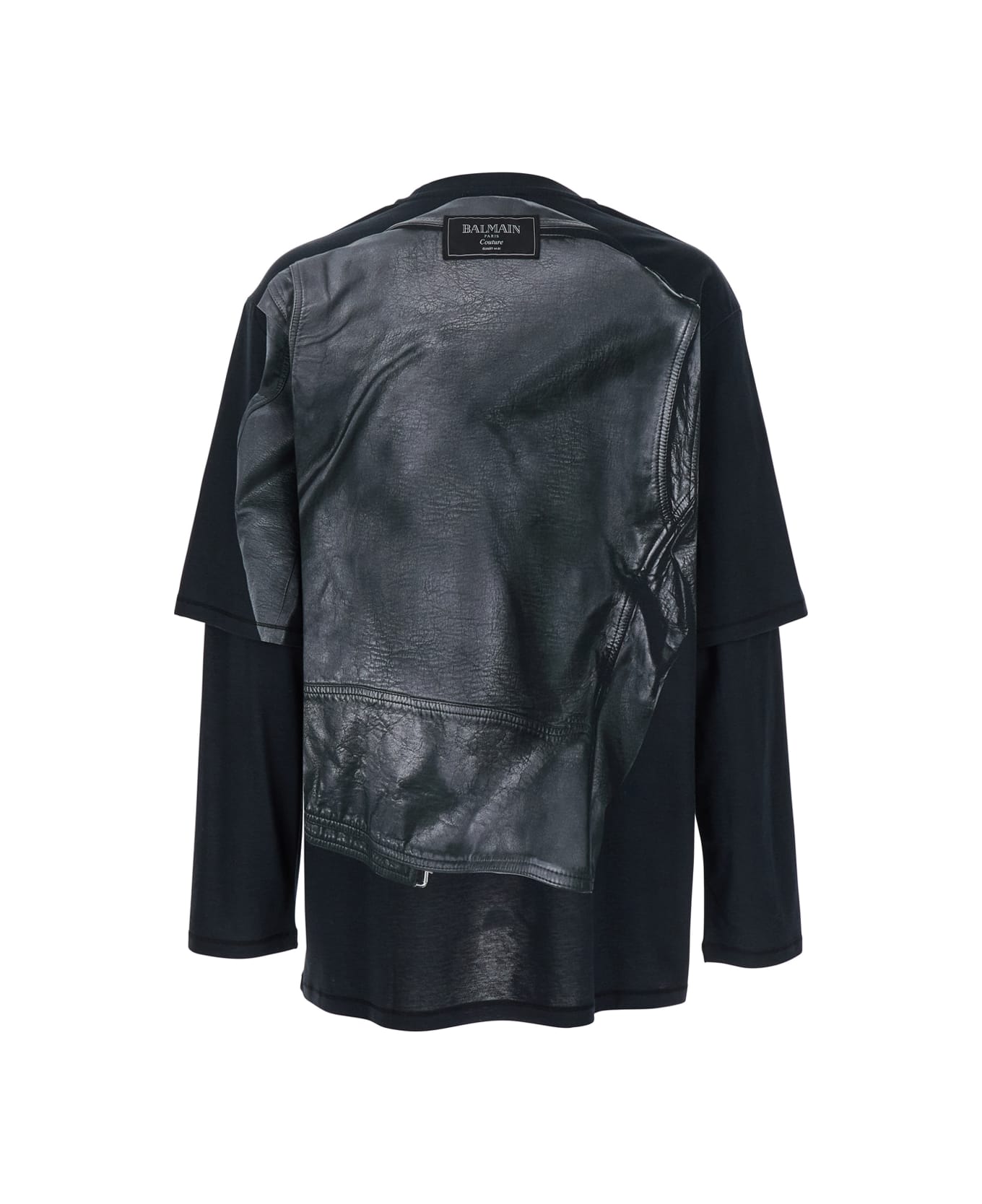 Balmain Leather Trompe L
 Il Ls T-shirt - Black
