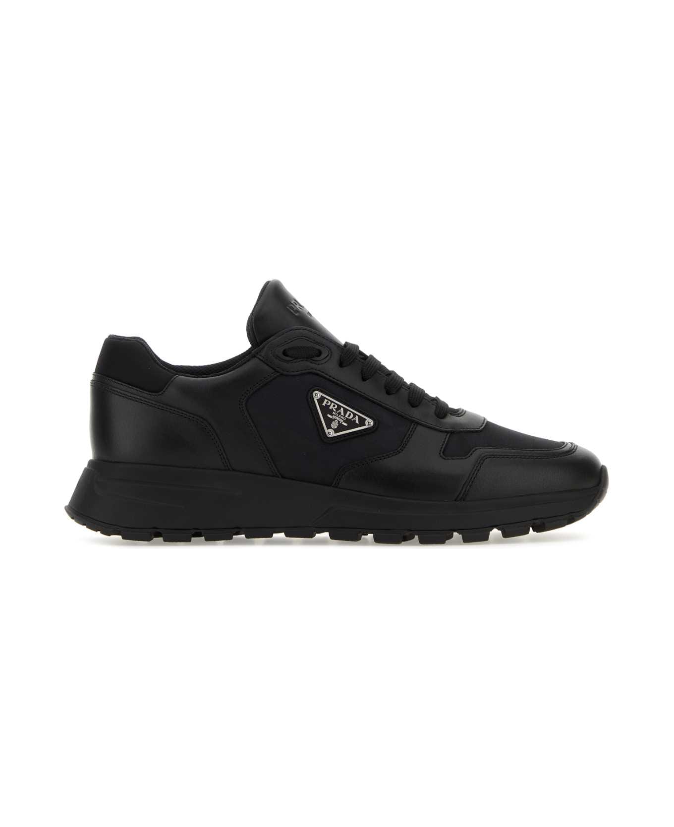 Prada Black Re-nylon And Leather Sneakers - NERO