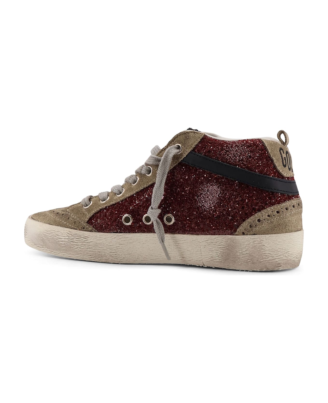 Golden Goose Mid Star Classic High-top Suede Sneakers With Glitter Inserts - DARK RED スニーカー