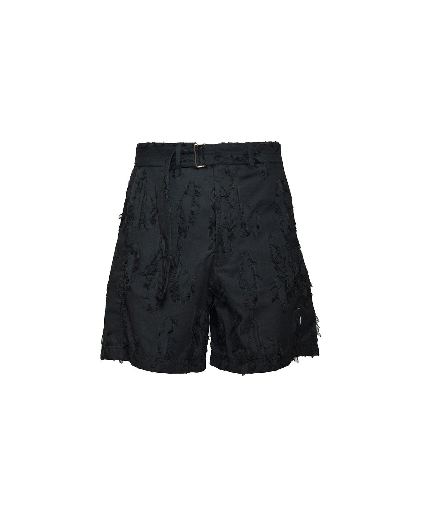 MSGM Mid-rise Distressed Belted Shorts - Nero ショートパンツ