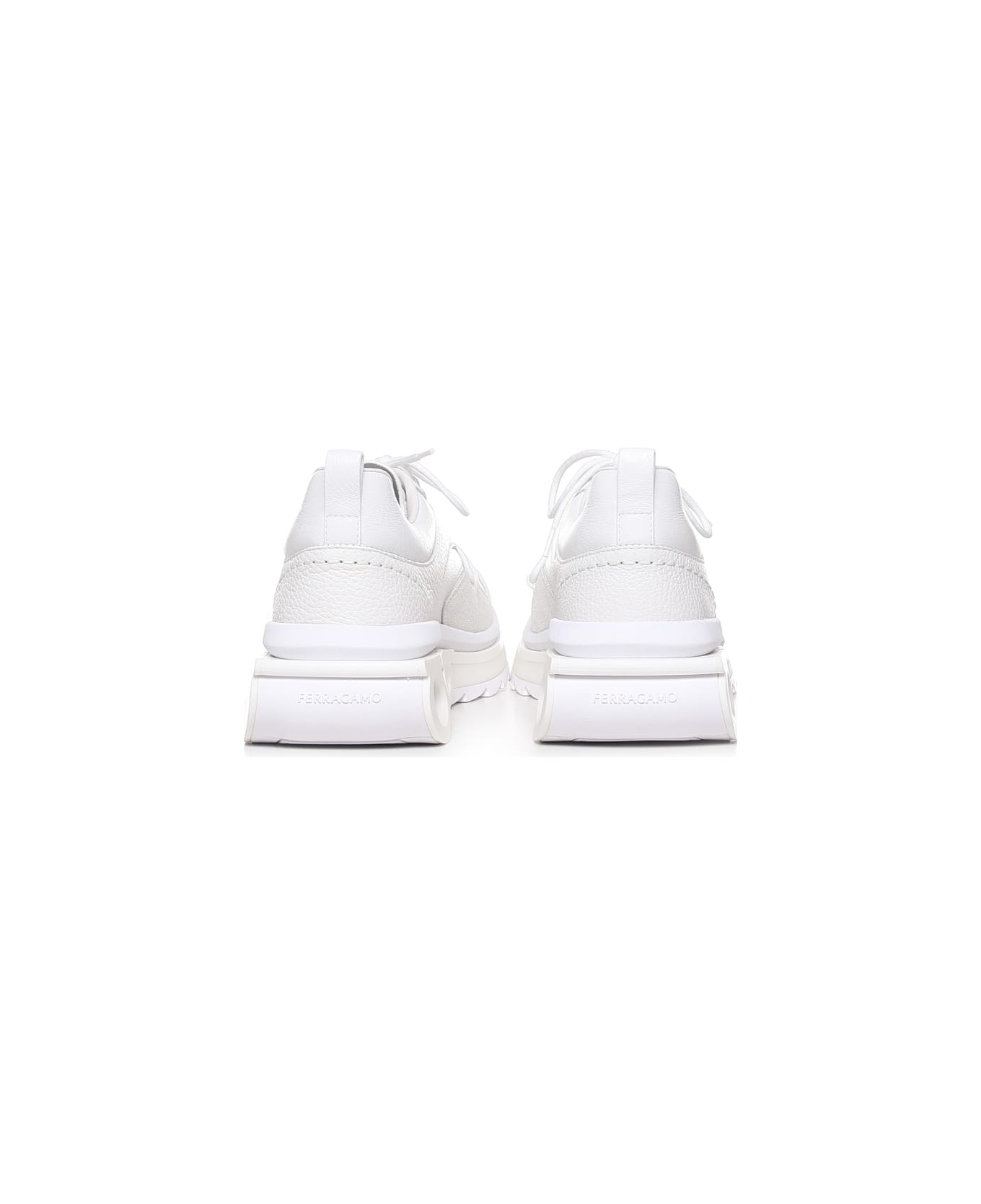 Ferragamo Sneakers With Gancini Plaque - White