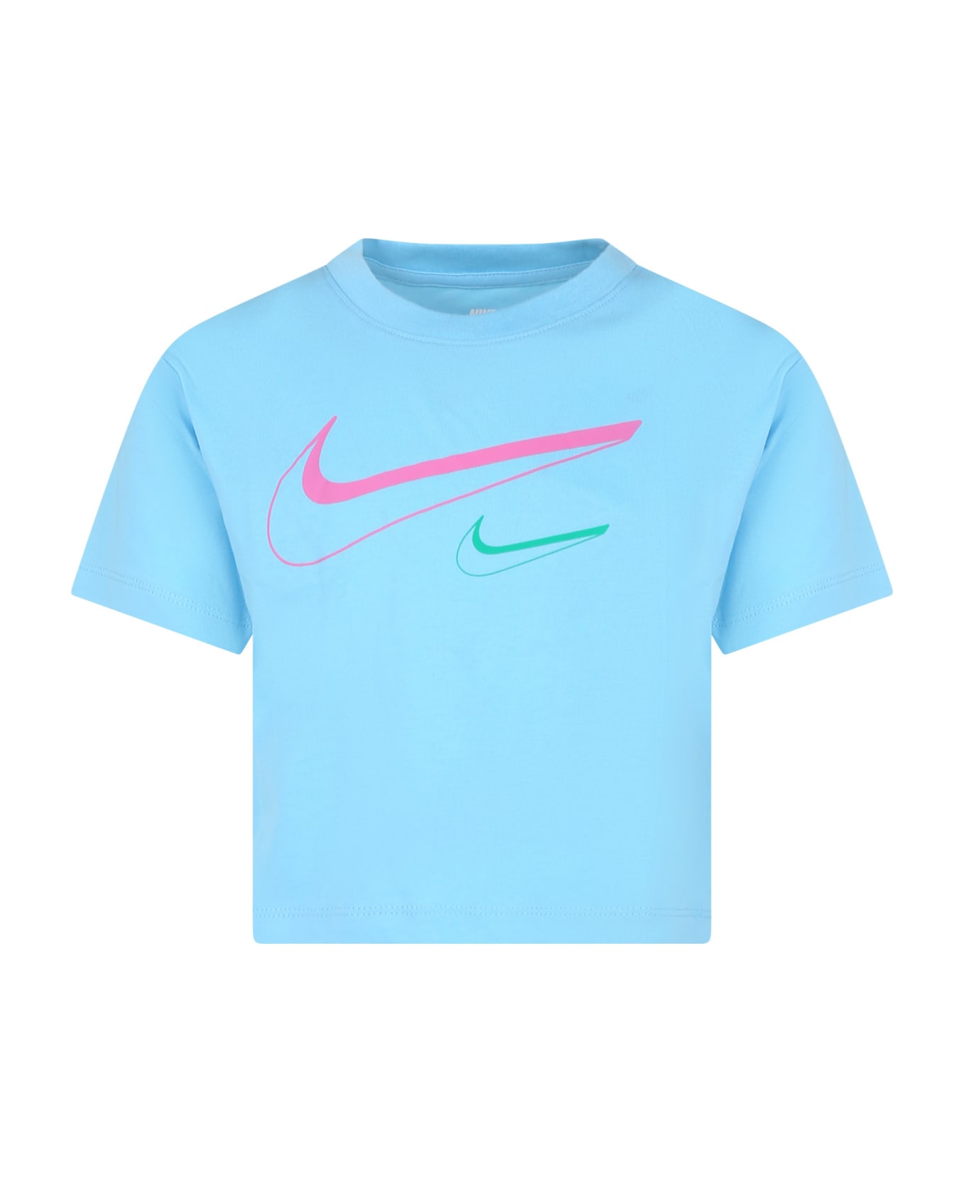 Nike Light Blue T-shirt For Girl With Swoosh - Light Blue Tシャツ＆ポロシャツ