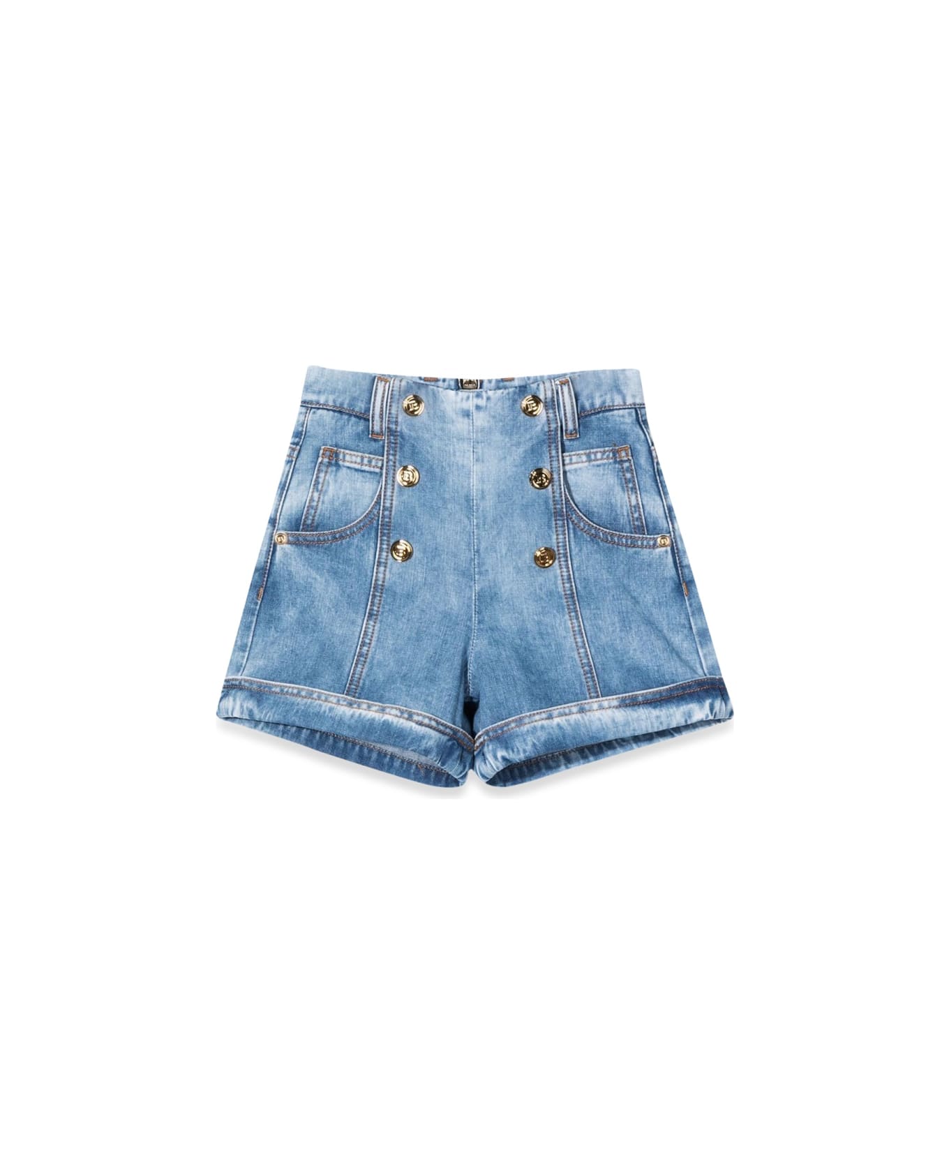 Balmain Short Shorts With Gold Buttons - AZURE ボトムス
