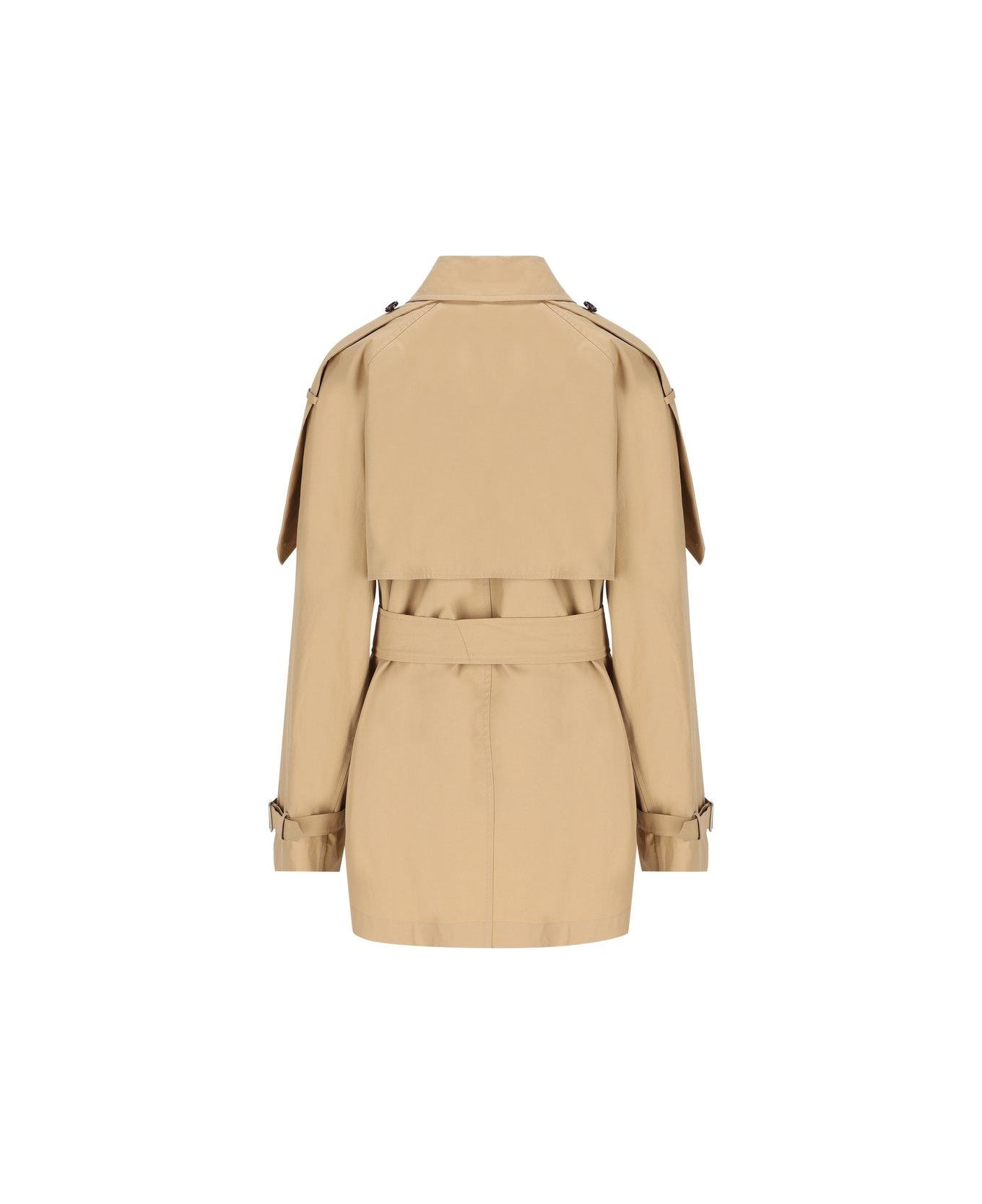 Burberry Double Breasted Belted Trench Coat - Flax レインコート