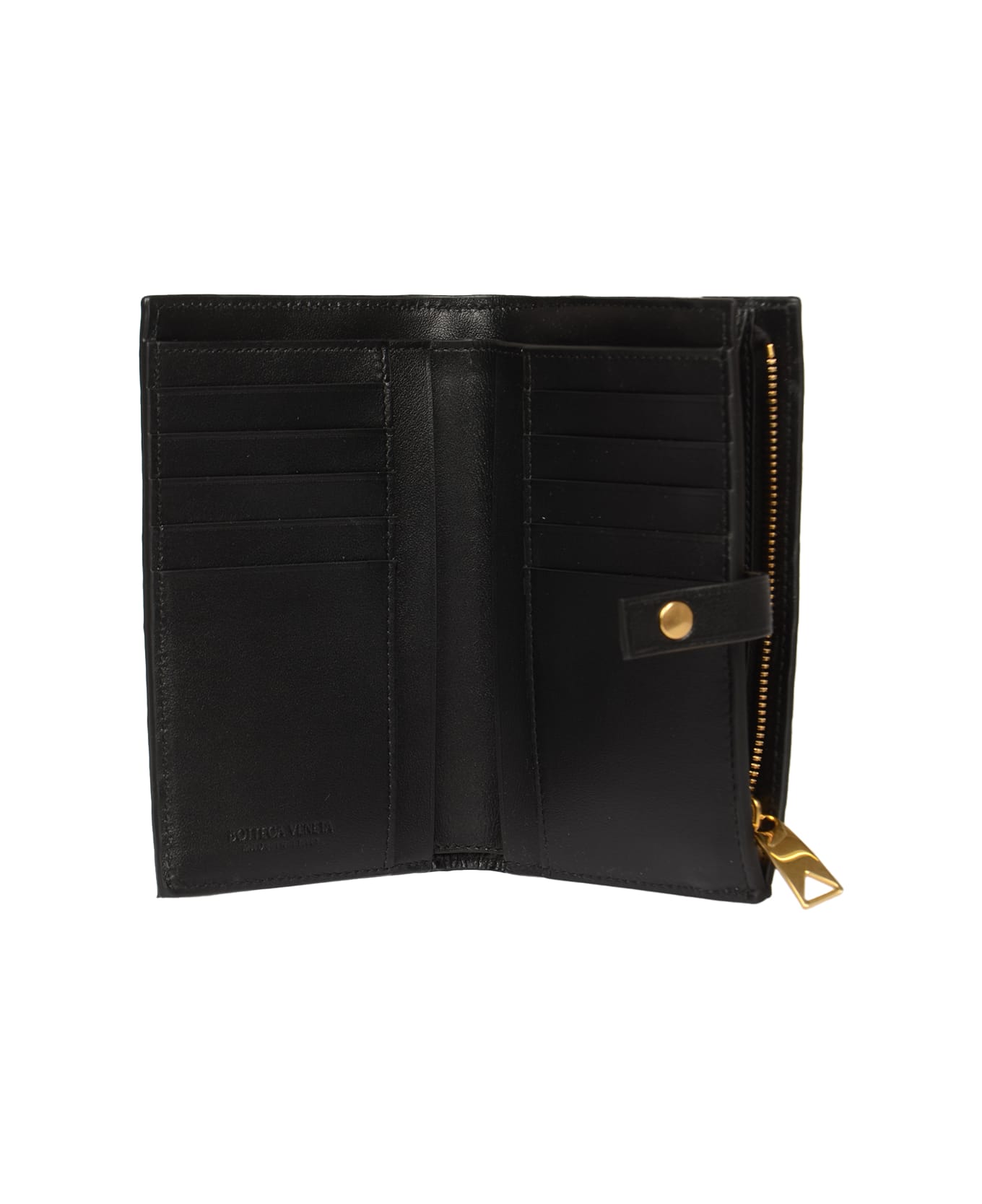 Bottega Veneta Weave Buttoned Wallet - Black/Gold