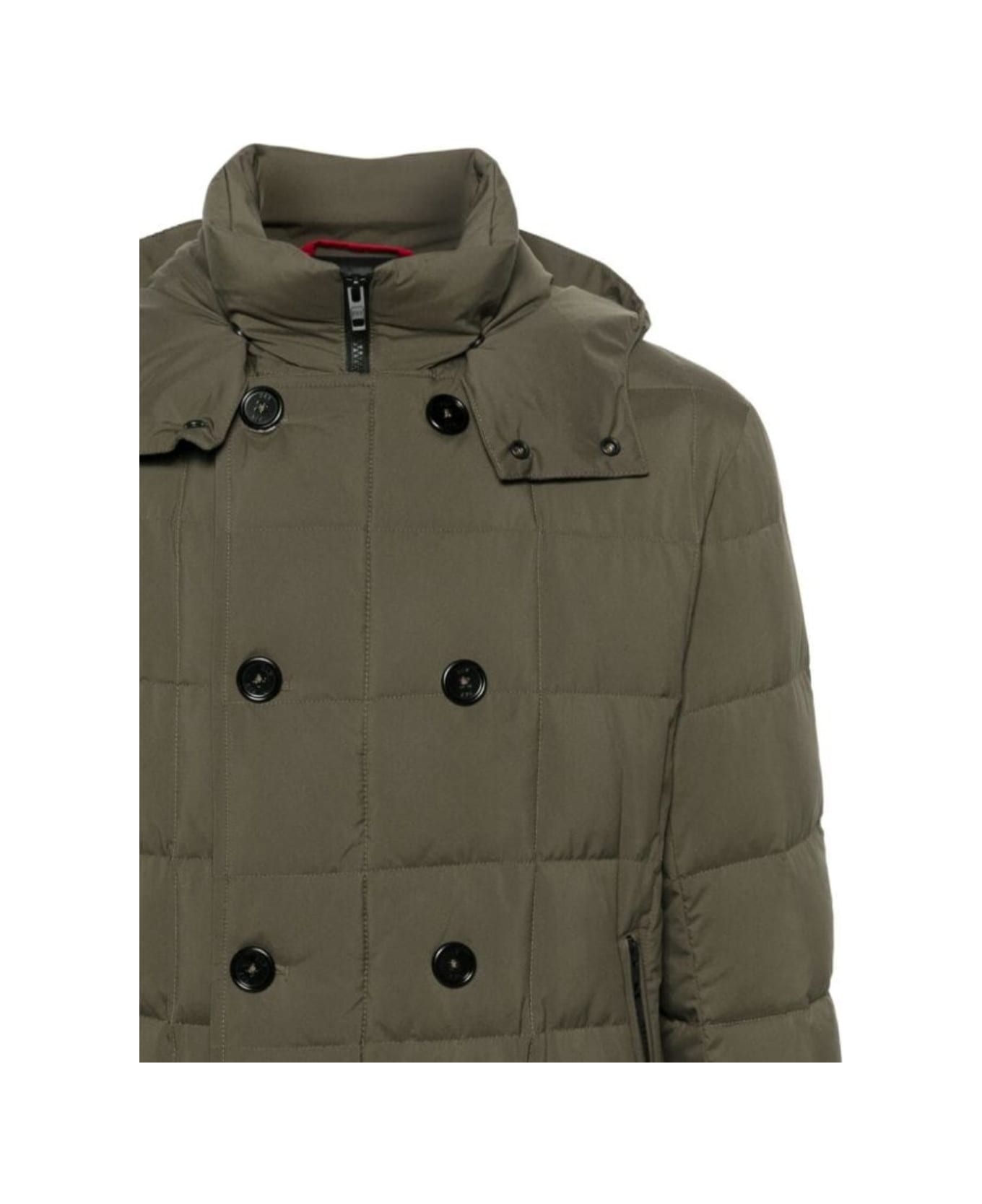 Fay Double Breasted Hooded Down Jacket - Military