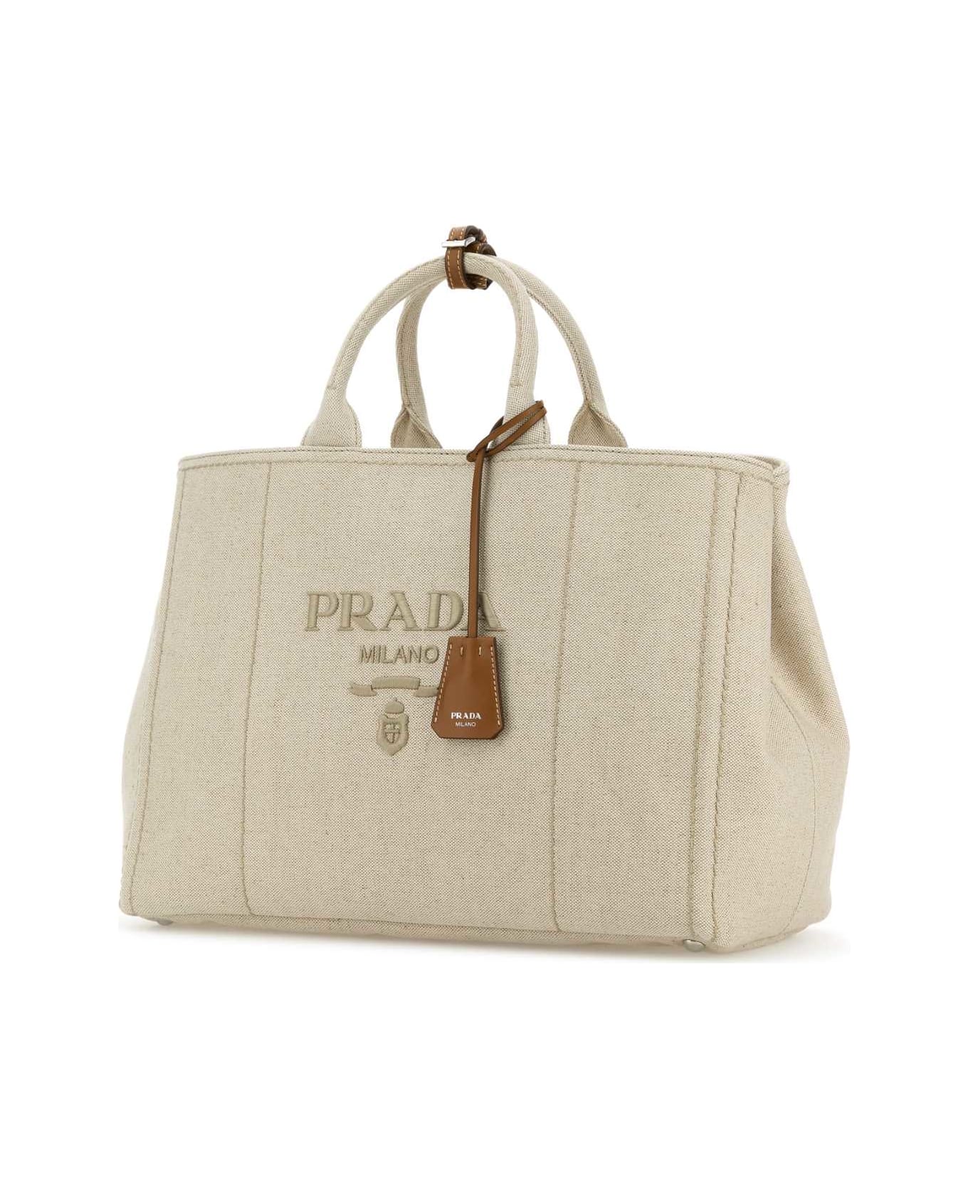 Prada Sand Canvas Extra Large Prada Jardiniã¨re Shopping Bag - NATURALE