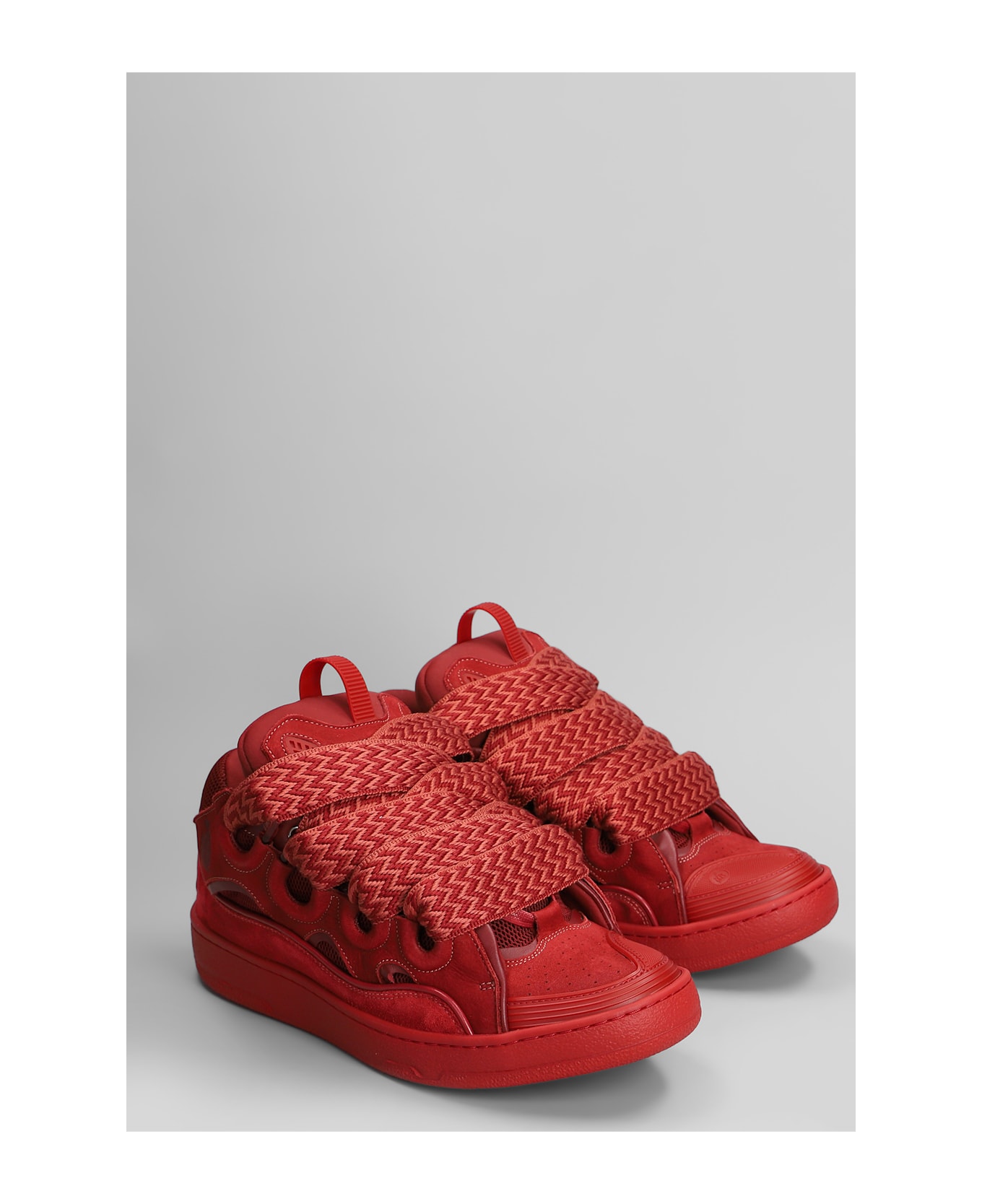 Lanvin Curb Sneakers In Red Suede And Leather - red