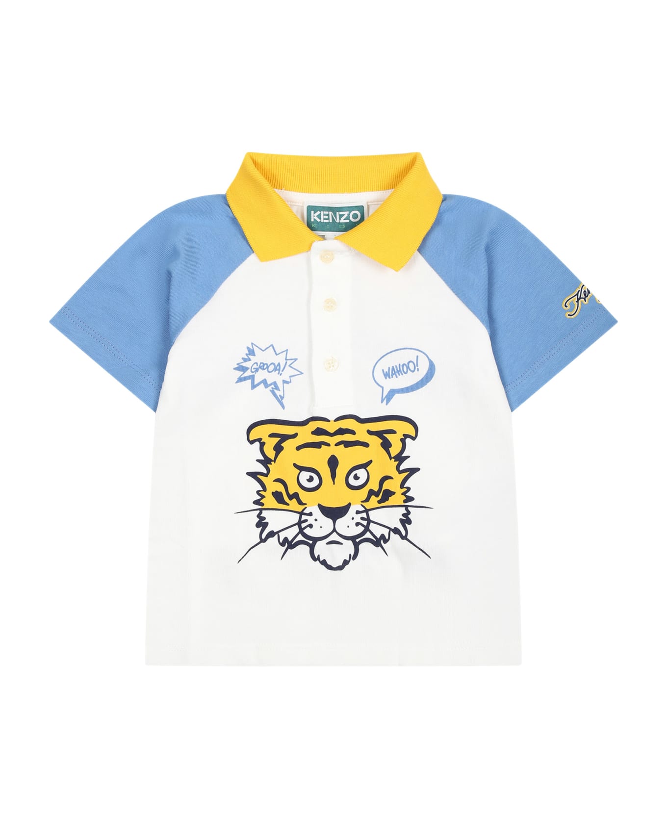 Kenzo Kids White Polo For Baby Boy With Iconic Print And Logo - White