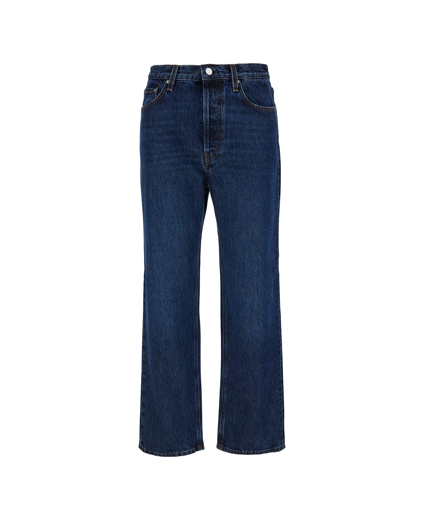 Totême Blue High-waisted Jeans With Logo Patch In Cotton Denim Woman - Blu