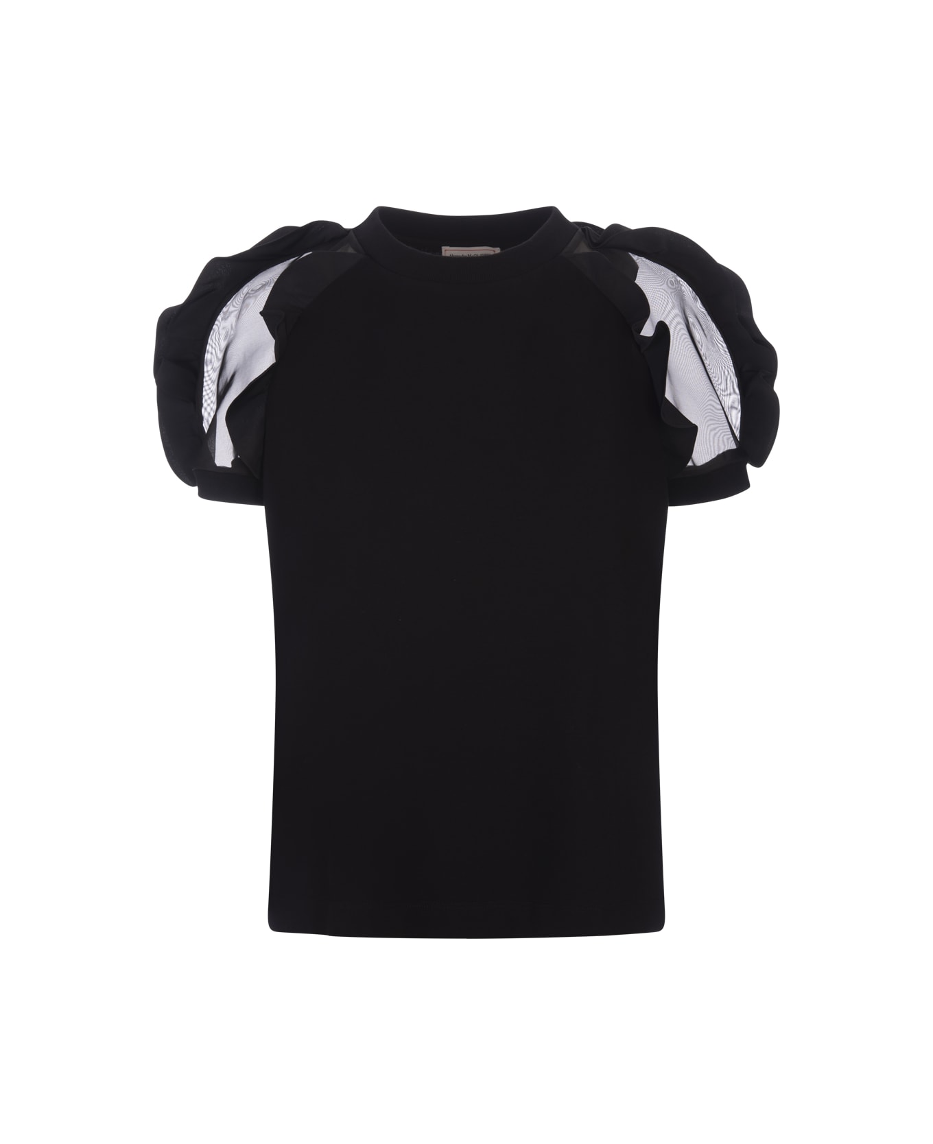 Alexander McQueen Black T-shirt With Ruffles Detail - Black