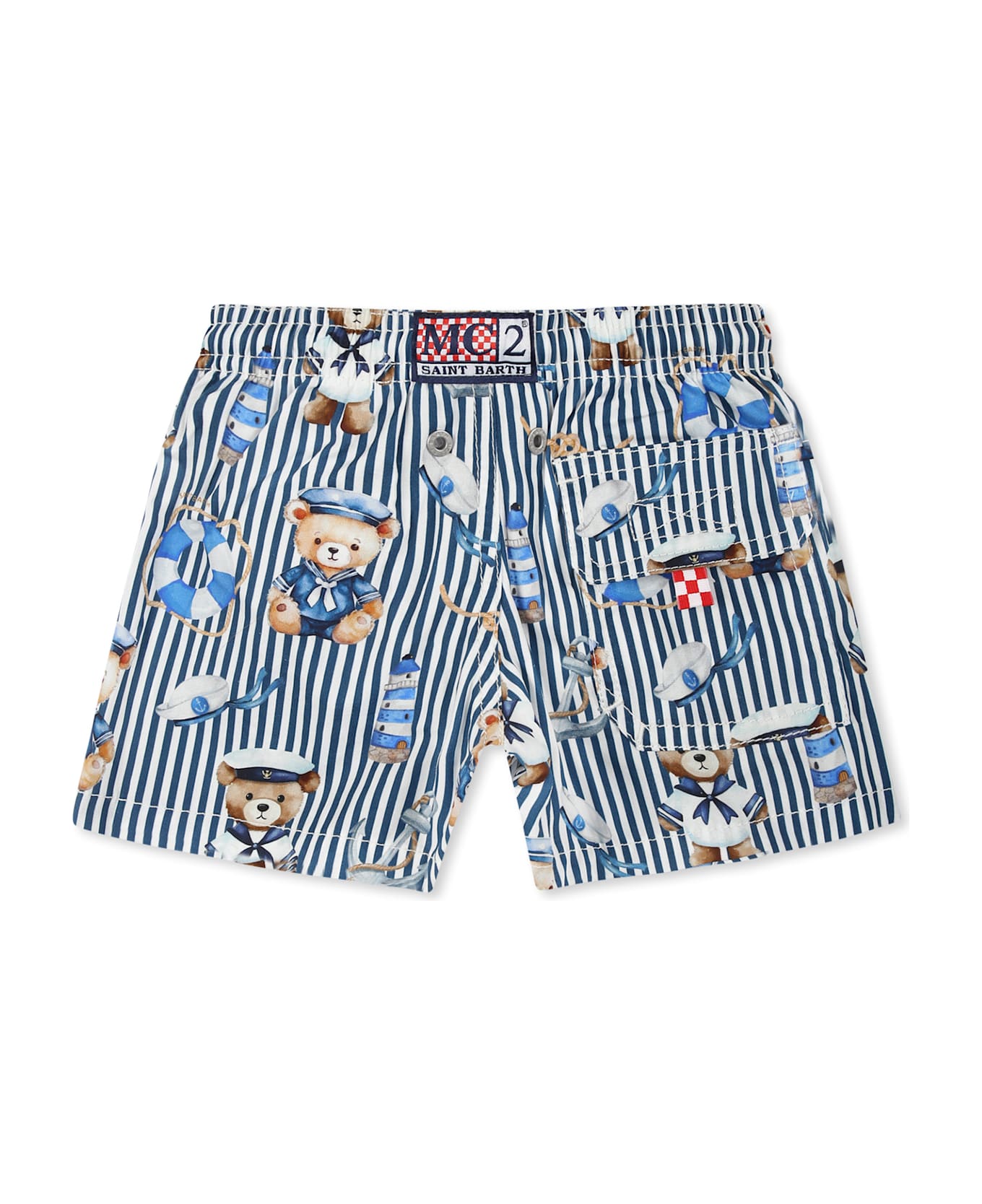 MC2 Saint Barth Blue Swim Short For Baby Boy With Bear - Blue