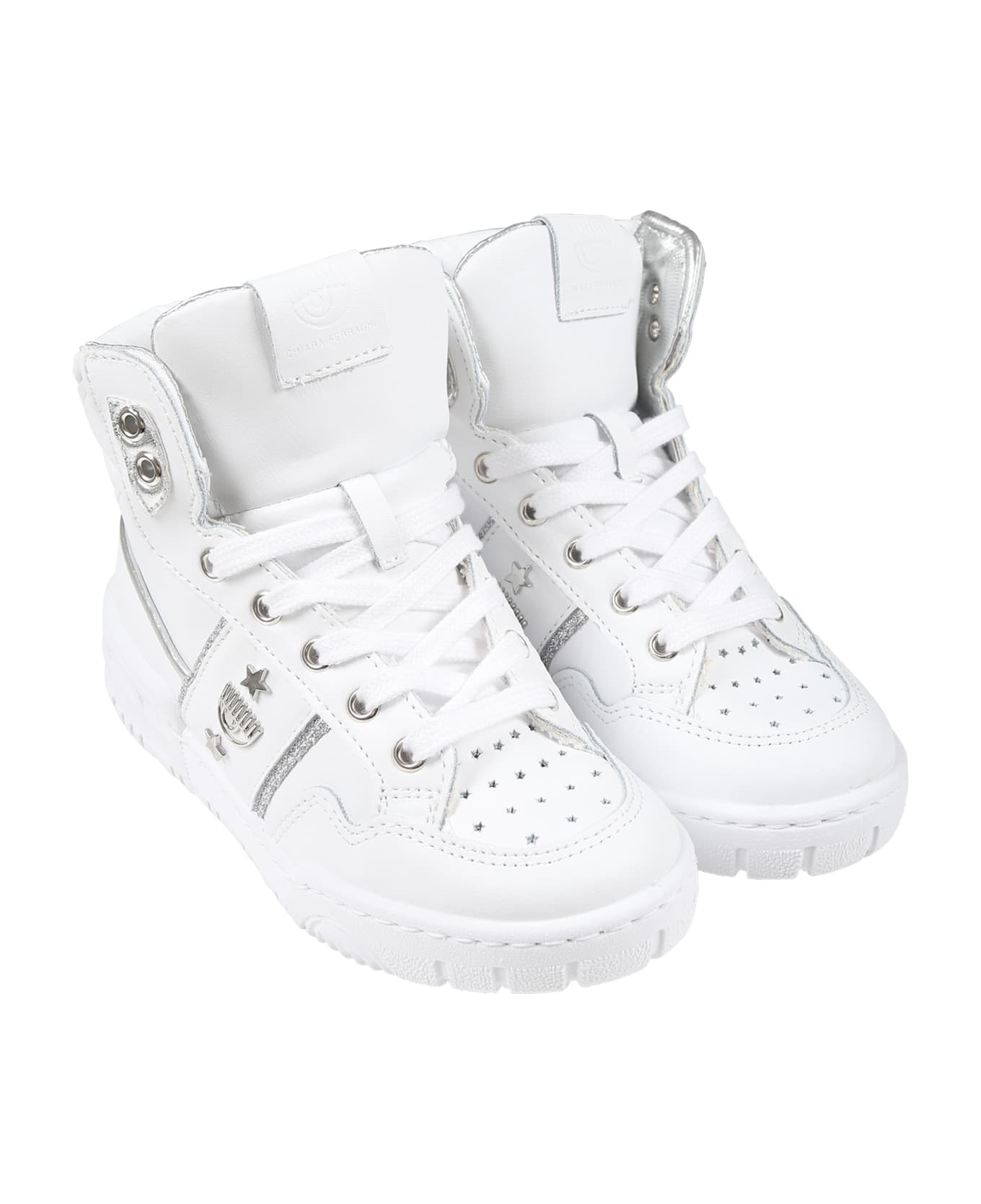 Chiara Ferragni White Sneakers For Girl With Eyestar - White
