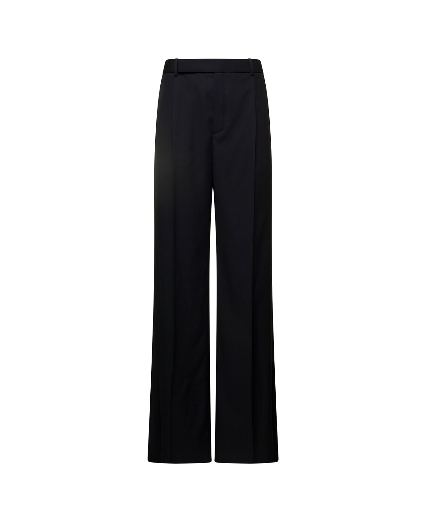 Saint Laurent Black Satin Stripe Detail Flared Trousers In Wool Man - Black ボトムス