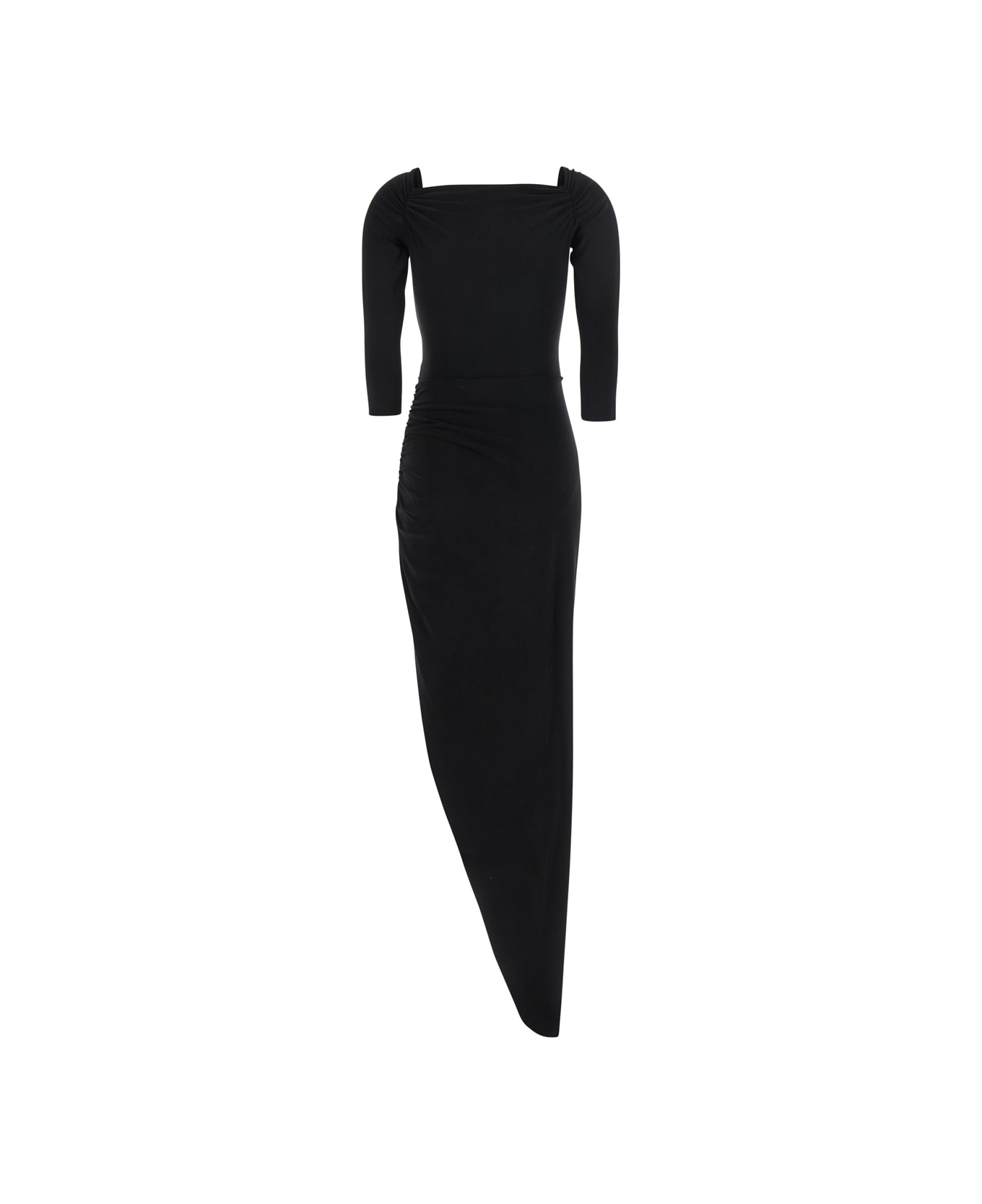 Norma Kamali Black Dress With Draped Details And Bare Shoulders In Tech Fabric Woman - Black