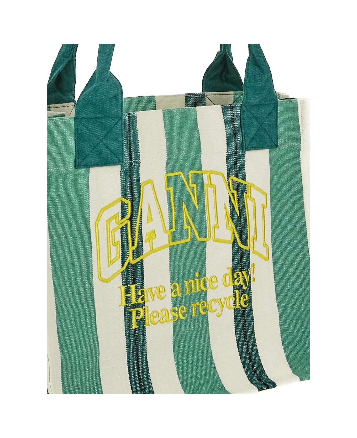 Ganni Large Striped Canvas Tote Bag - Juniper