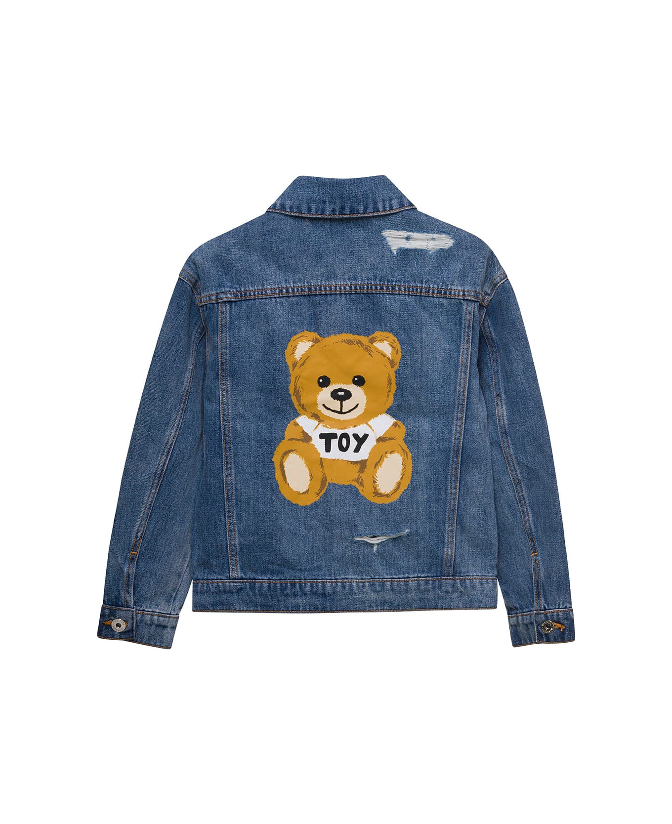 Moschino Blue Denim Jacket With Logo And Teddy Bear Print In Cotton Boy - Blu