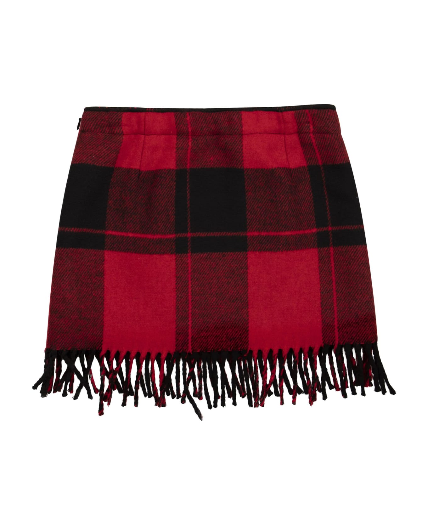 Il Gufo Check Fringed Cloth Skirt - Red ボトムス