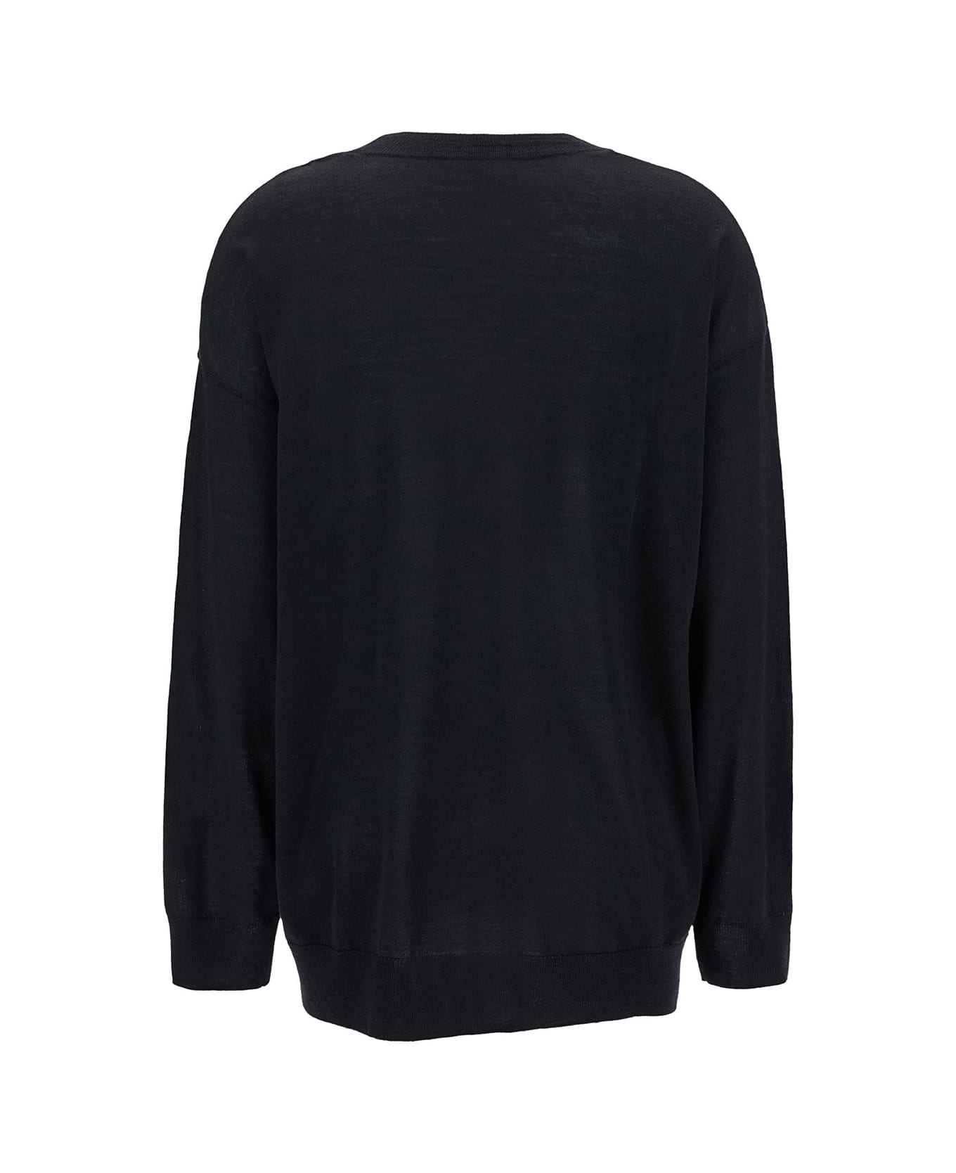 Parosh Black Relaxed Sweater With Ribbed Knit In Wool And Silk Woman - Black
