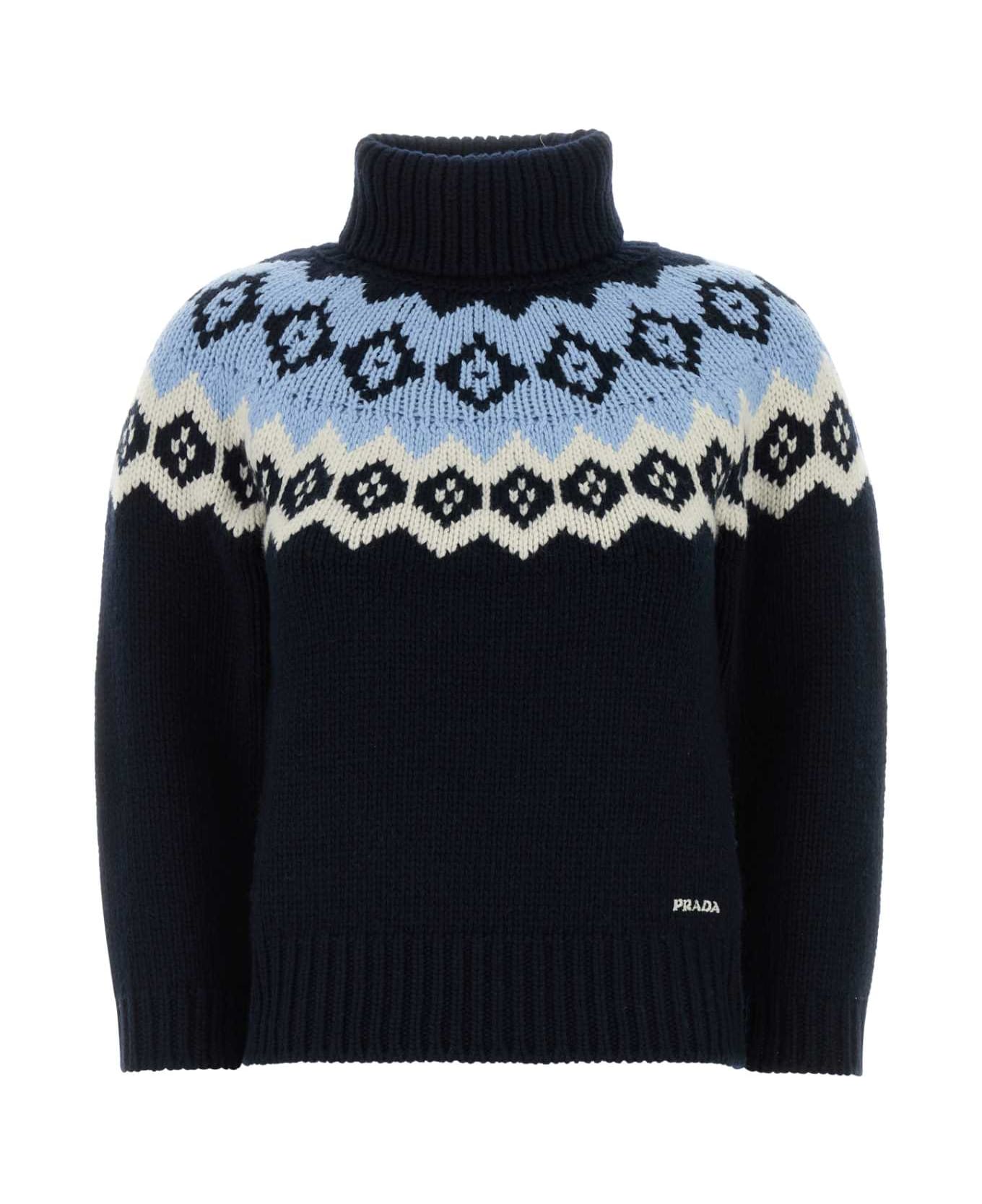 Prada Dark Blue Wool Blend Sweater - BLU+NATURALE