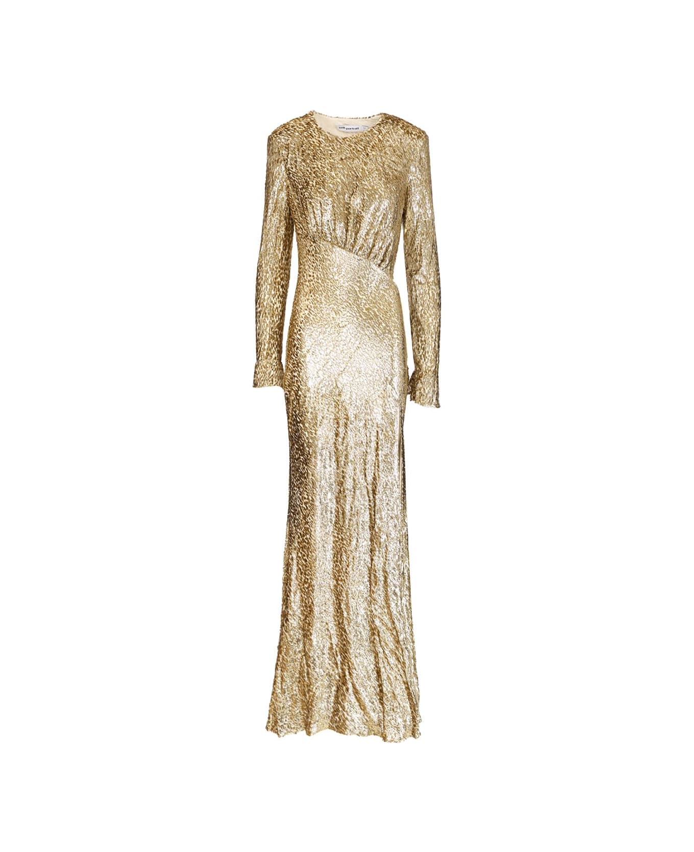 self-portrait Long Dress In Gold Thread - GOLD