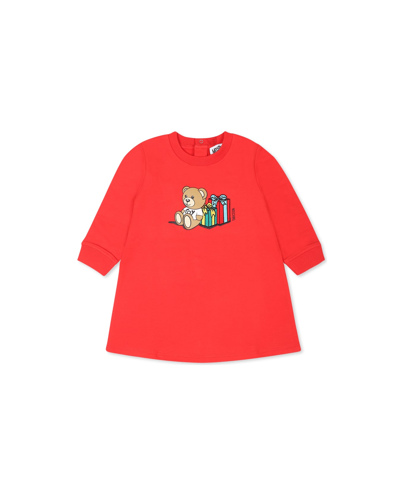 Moschino Red Dress For Baby Girl With Teddy Bear - Red