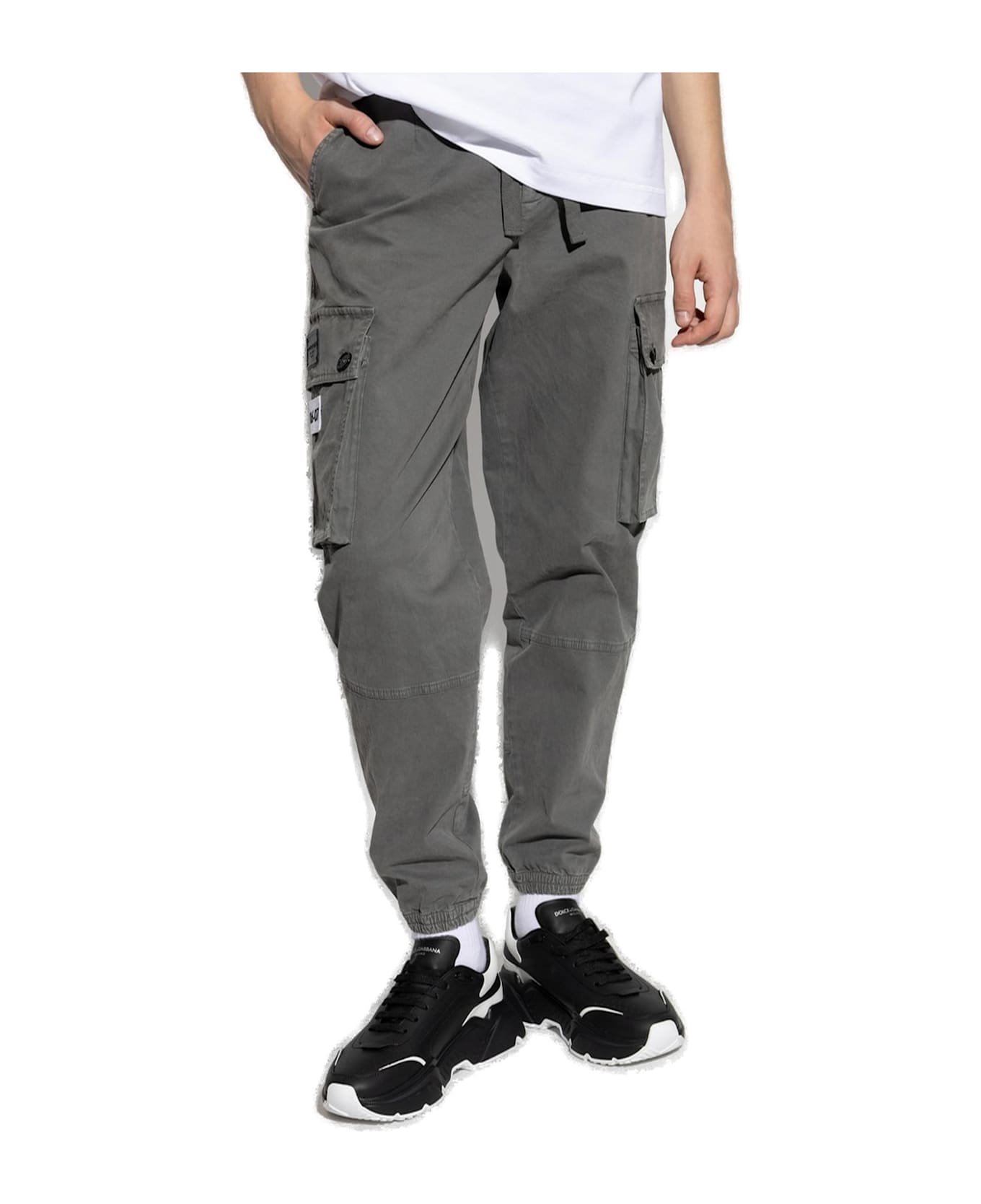 Dolce & Gabbana Logo Patch Drawstring Pants - GREY