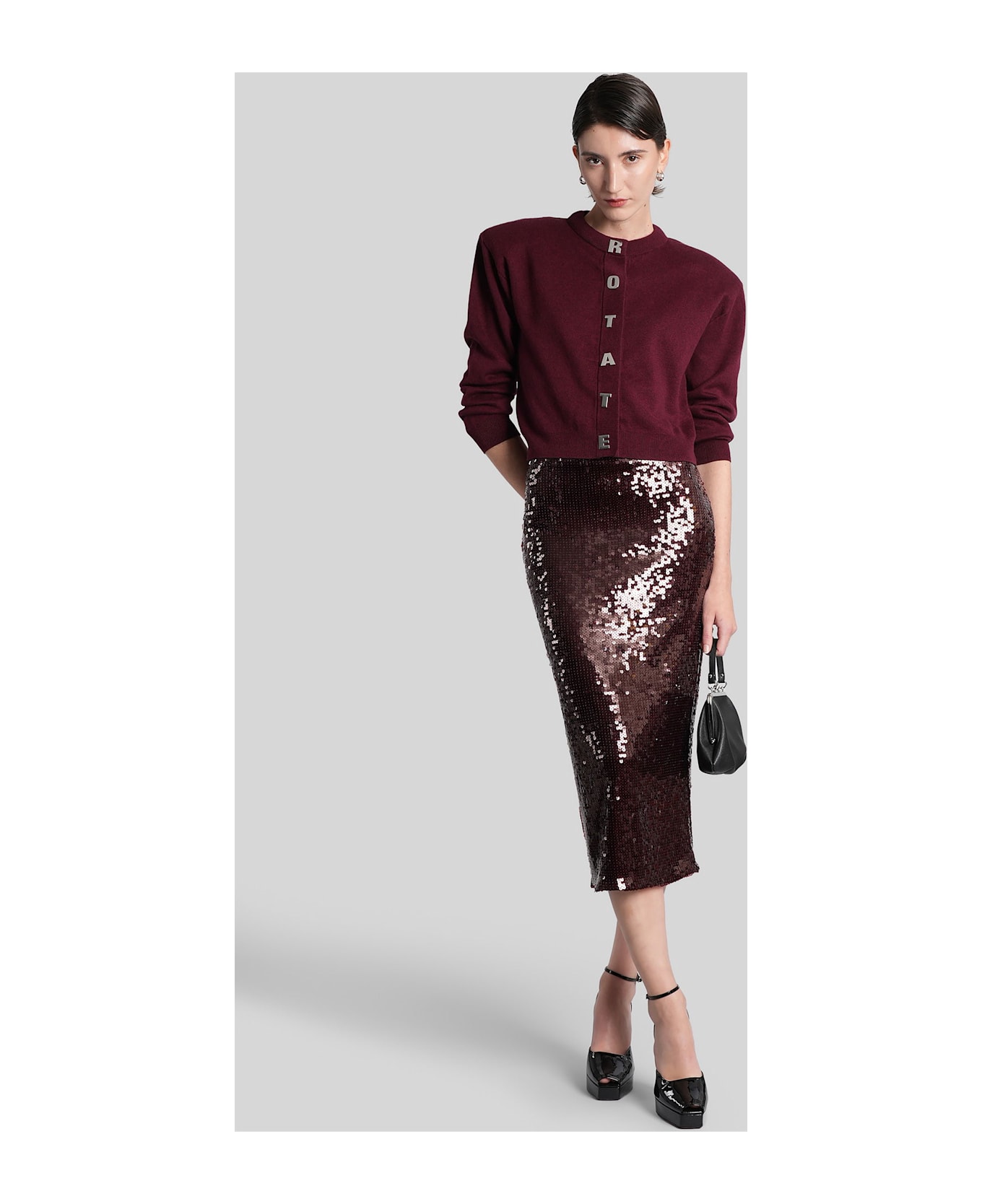 Rotate by Birger Christensen Cardigan In Bordeaux Cotton - bordeaux