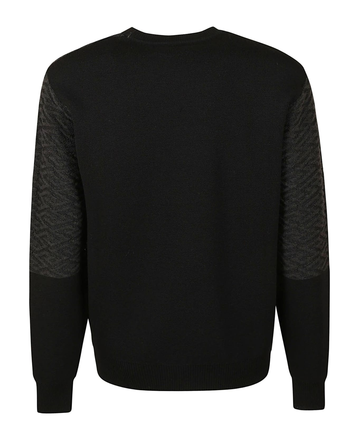Versace Logo Embroidered Rib Knit Sweater - Black