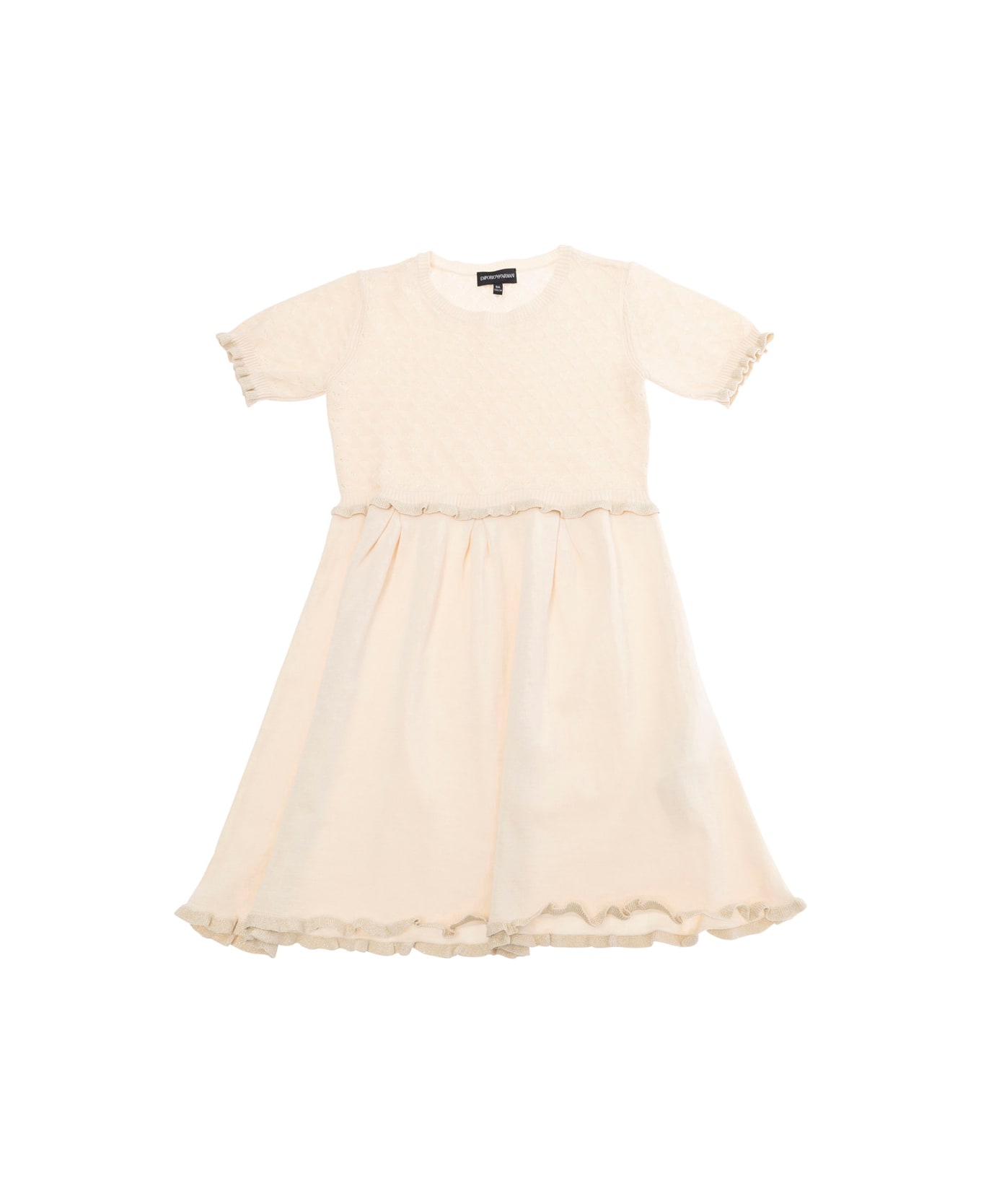 Emporio Armani Beige Dress With Round Neck And Elastic Waist In Cotton Girl - Beige