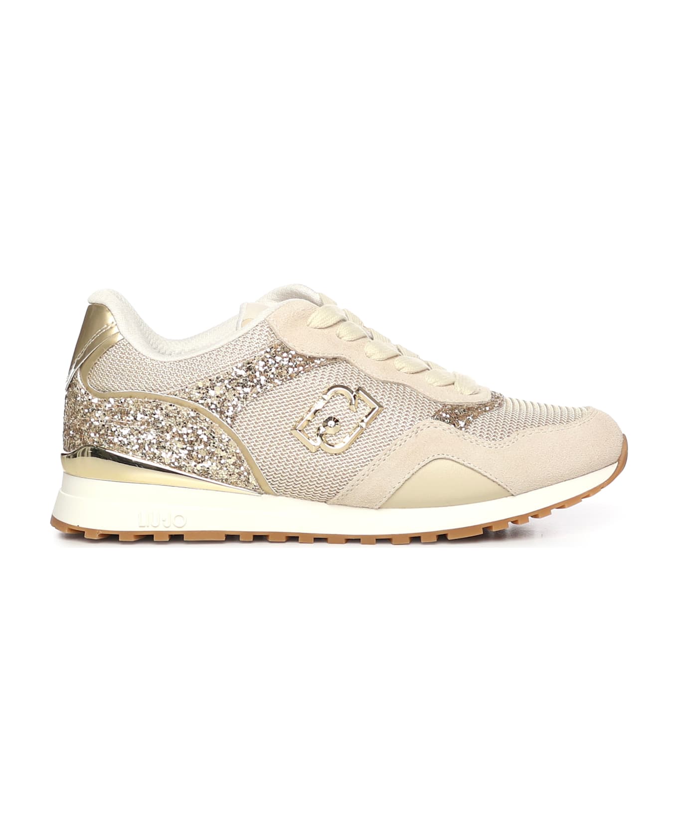 Liu-Jo Glitter And Mesh Sneakers - Light Gold