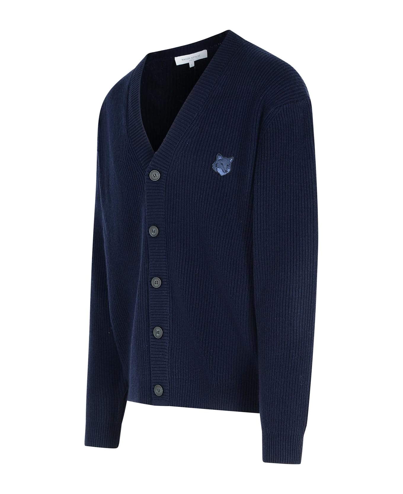 Maison Kitsuné Cardigan In Navy Wool Blend - INK BLUE