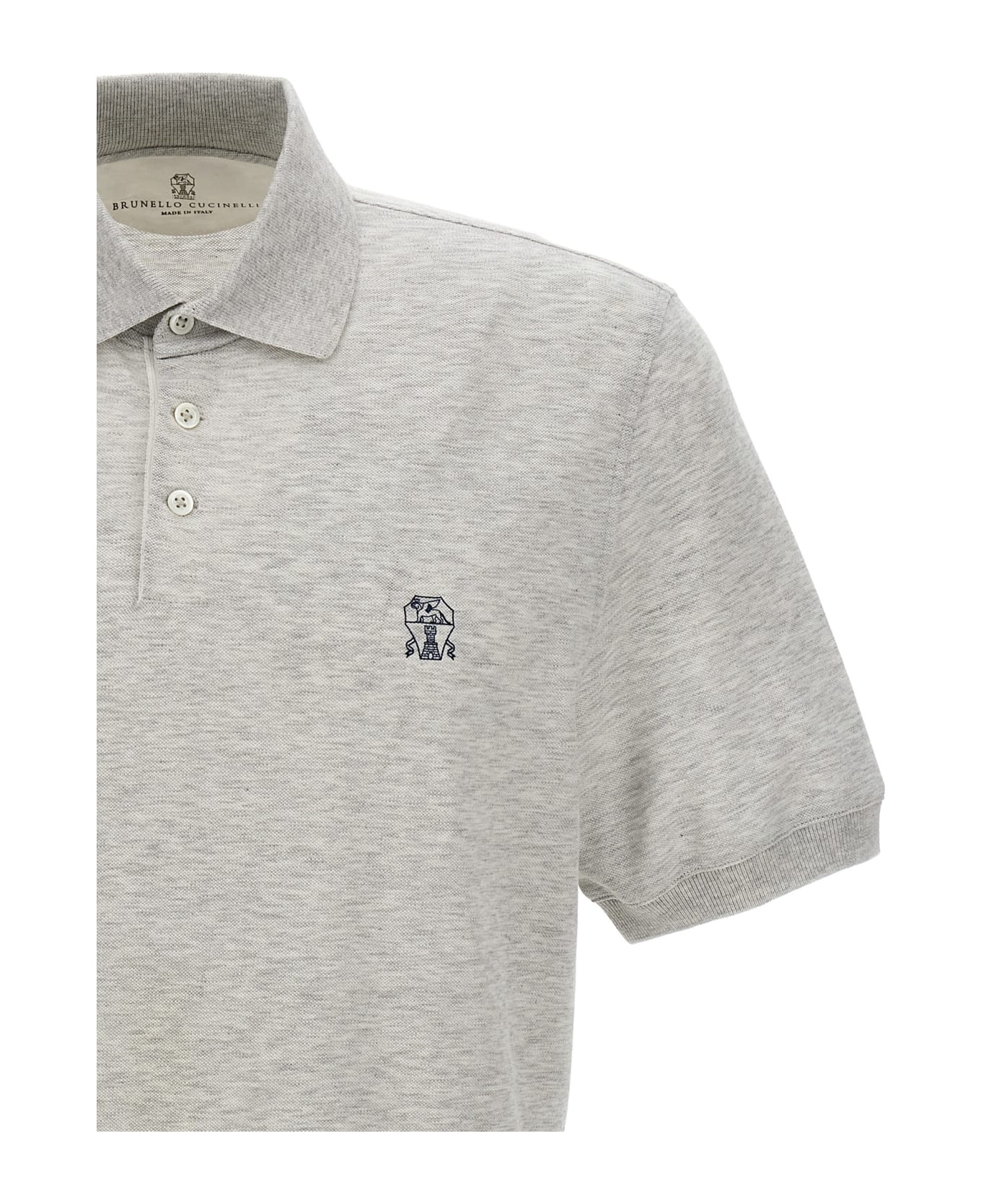 Brunello Cucinelli Logo Print Polo Shirt - Gray