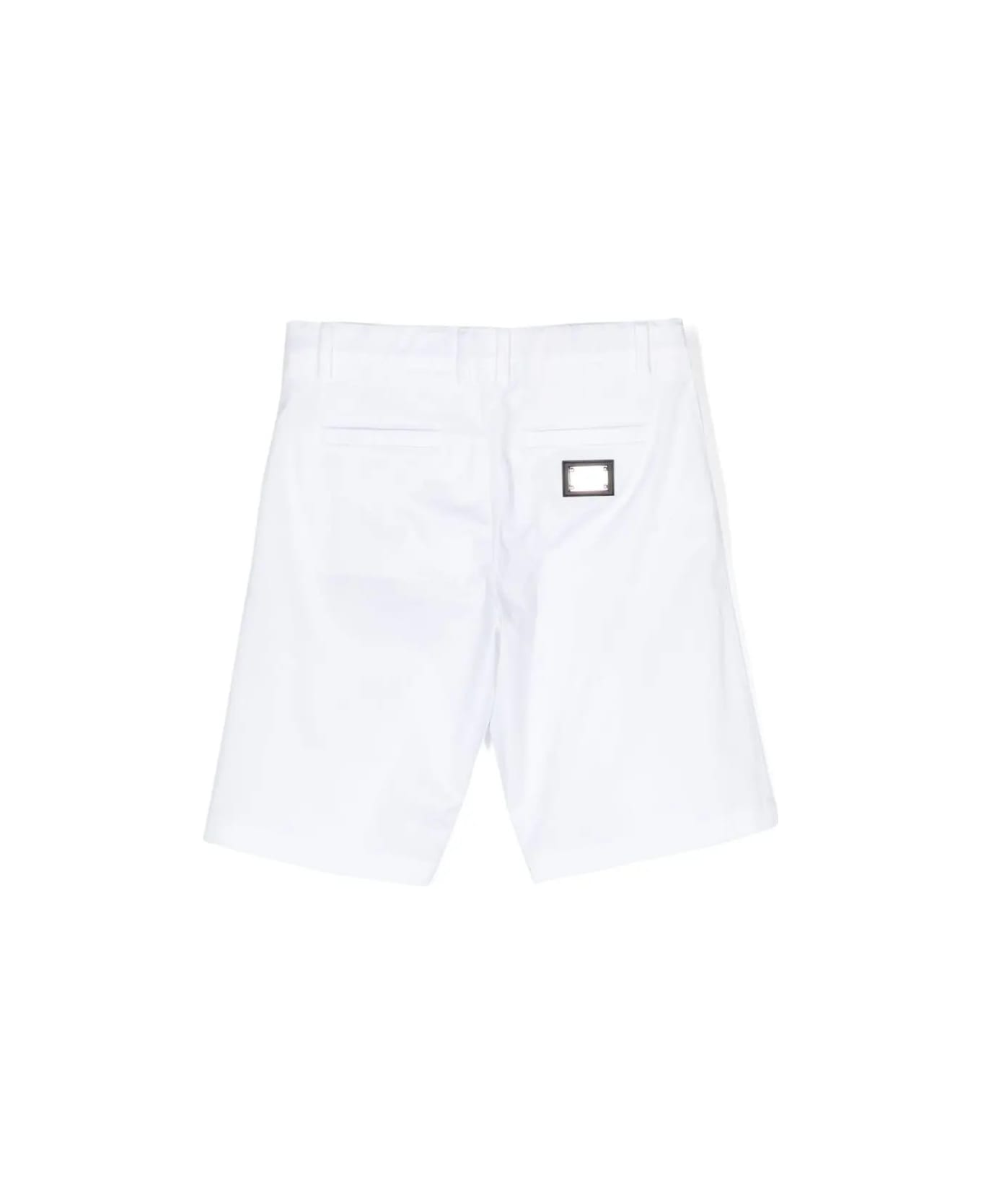 Dolce & Gabbana White Cotton Blend Bermuda Shorts With Logo Application - Bianco Ottico ボトムス