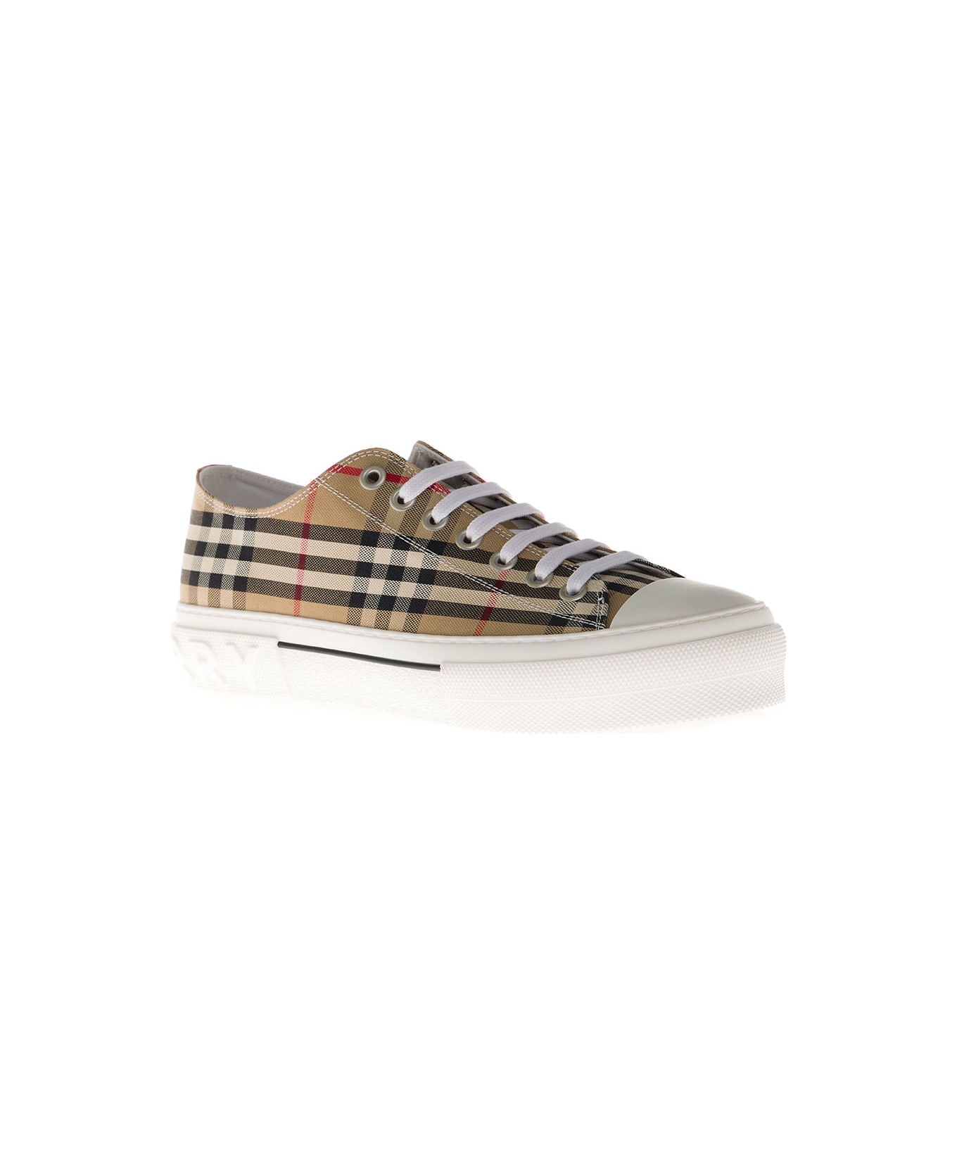 Burberry Buberry Man's Vintage Check Beige Cotton Sneakers - Beige