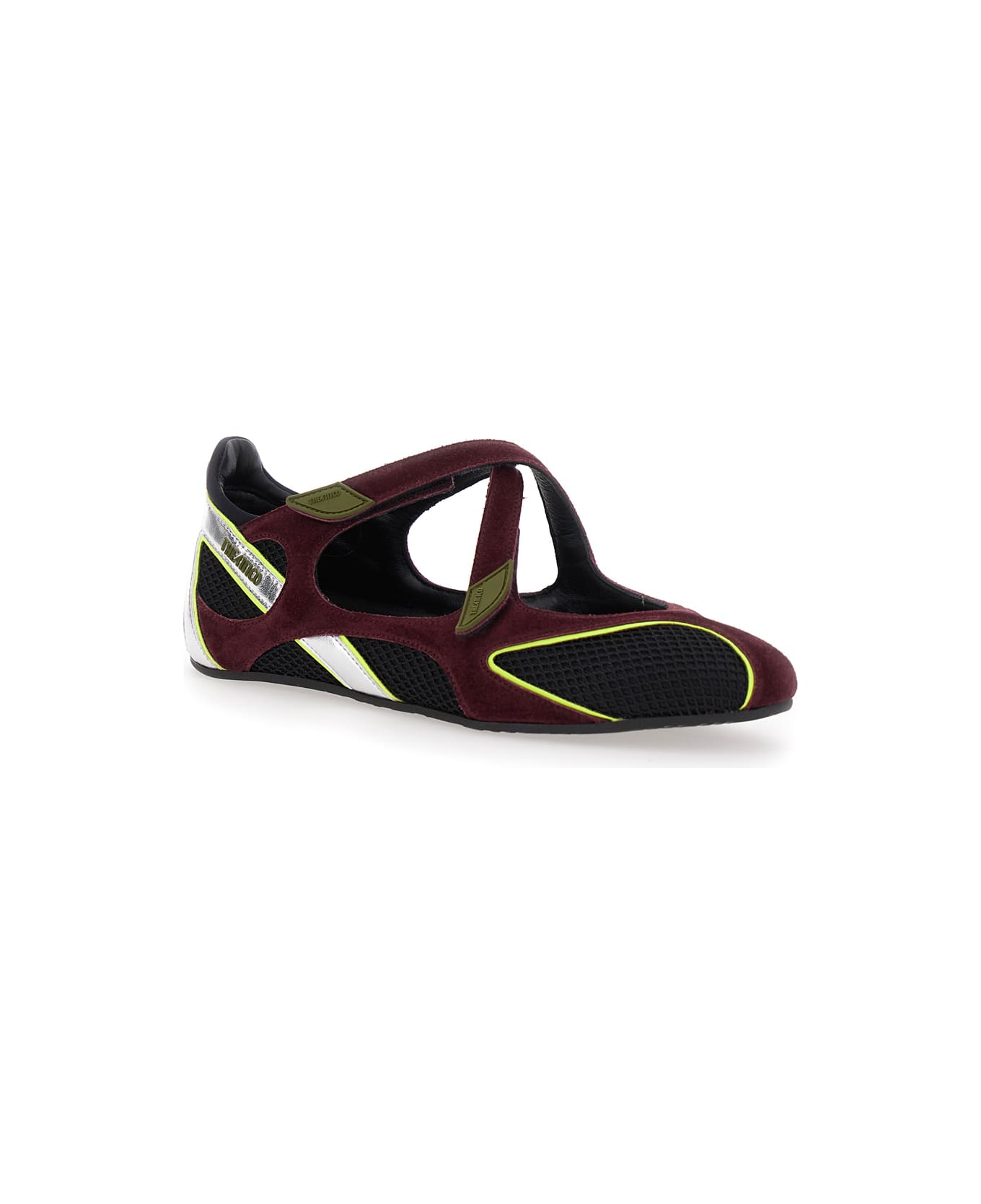 The Attico 'nomad' Bordeaux Ballet Shoes With Criss-crossed Straps And Mesh Panels In Tech Fabric And Suede Woman - Bordeaux