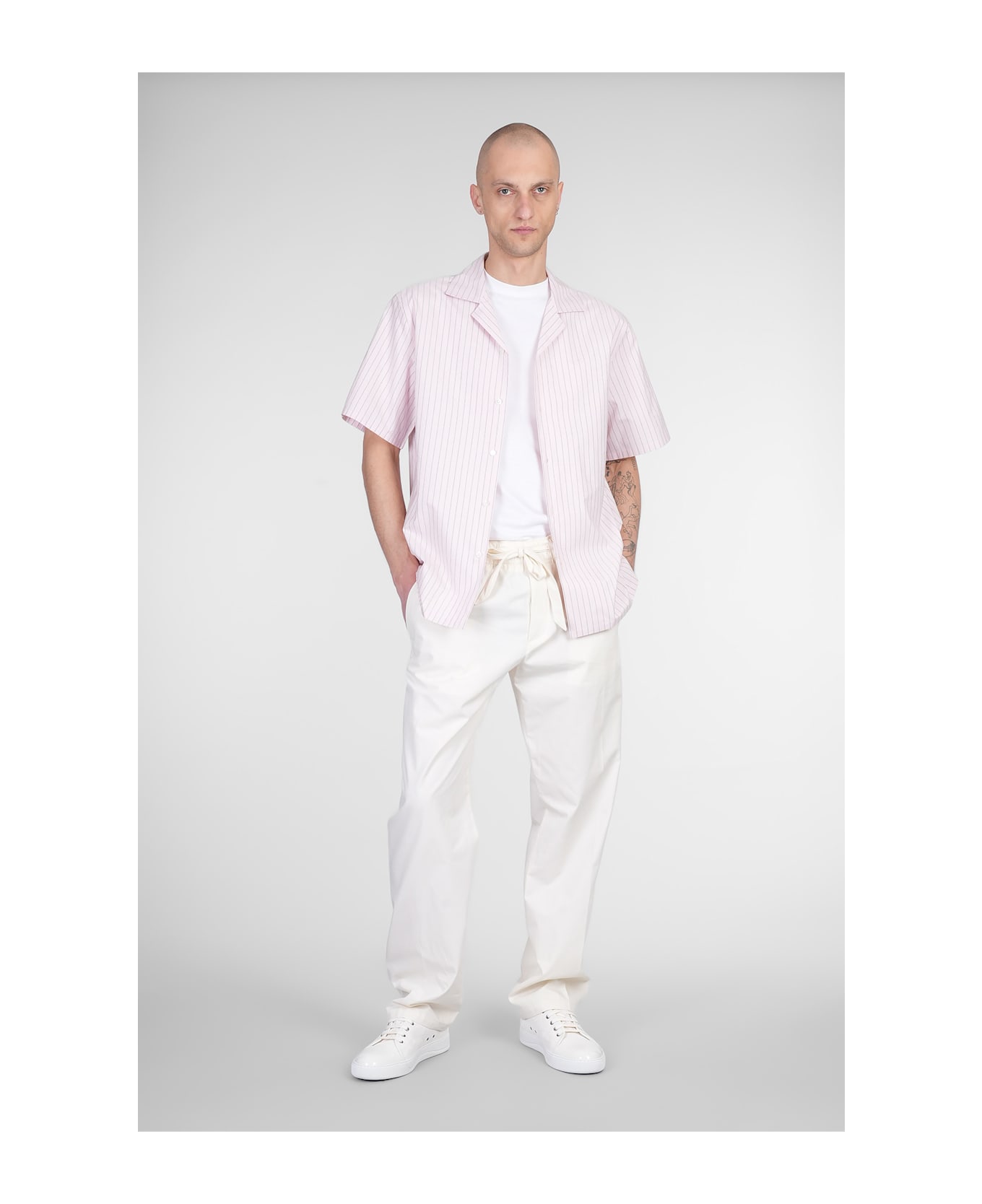 Pants In White Cotton - Thumbnail 3