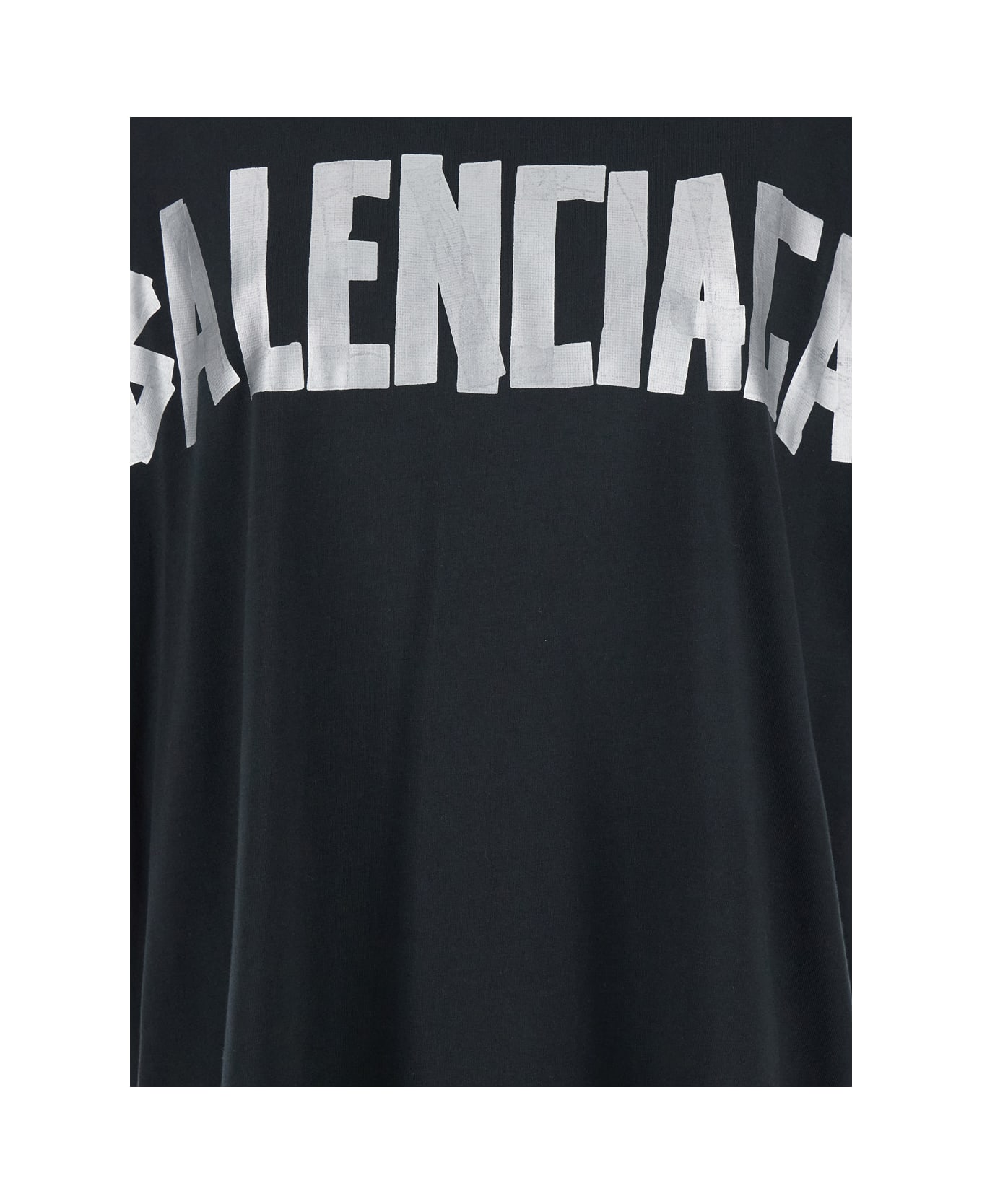 Balenciaga Oversized Black T-shirt With Contrasting Tape Type Logo In Cotton Woman - Black