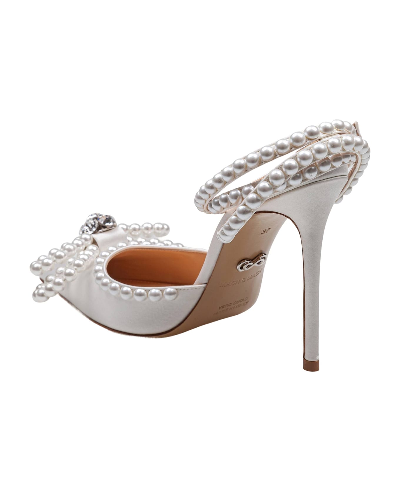 Mach 
Mach Satin Double Decollete
 With Pearl Bow - White