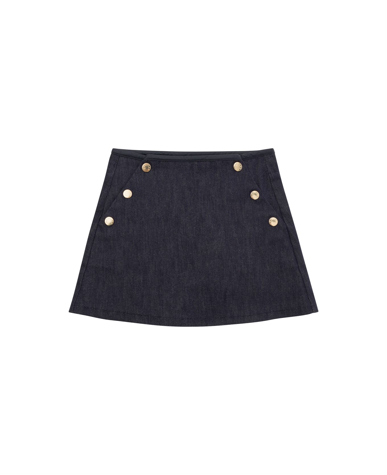 Moncler Mini Blue Skirt With Branded Buttons In Stretch Cotton Denim Girl - Blu