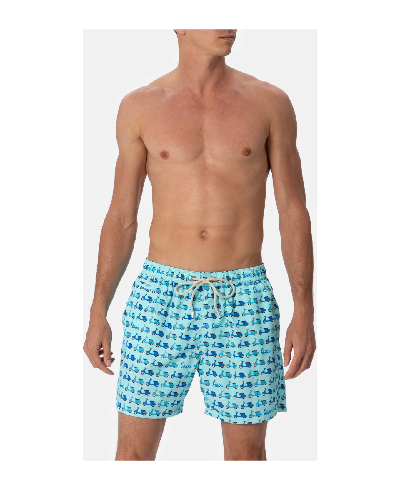 MC2 Saint Barth Man Lightweight Fabric Swim-shorts Lighting Micro Fantasy With Vespa Print | Vespa Special Edition - GREEN