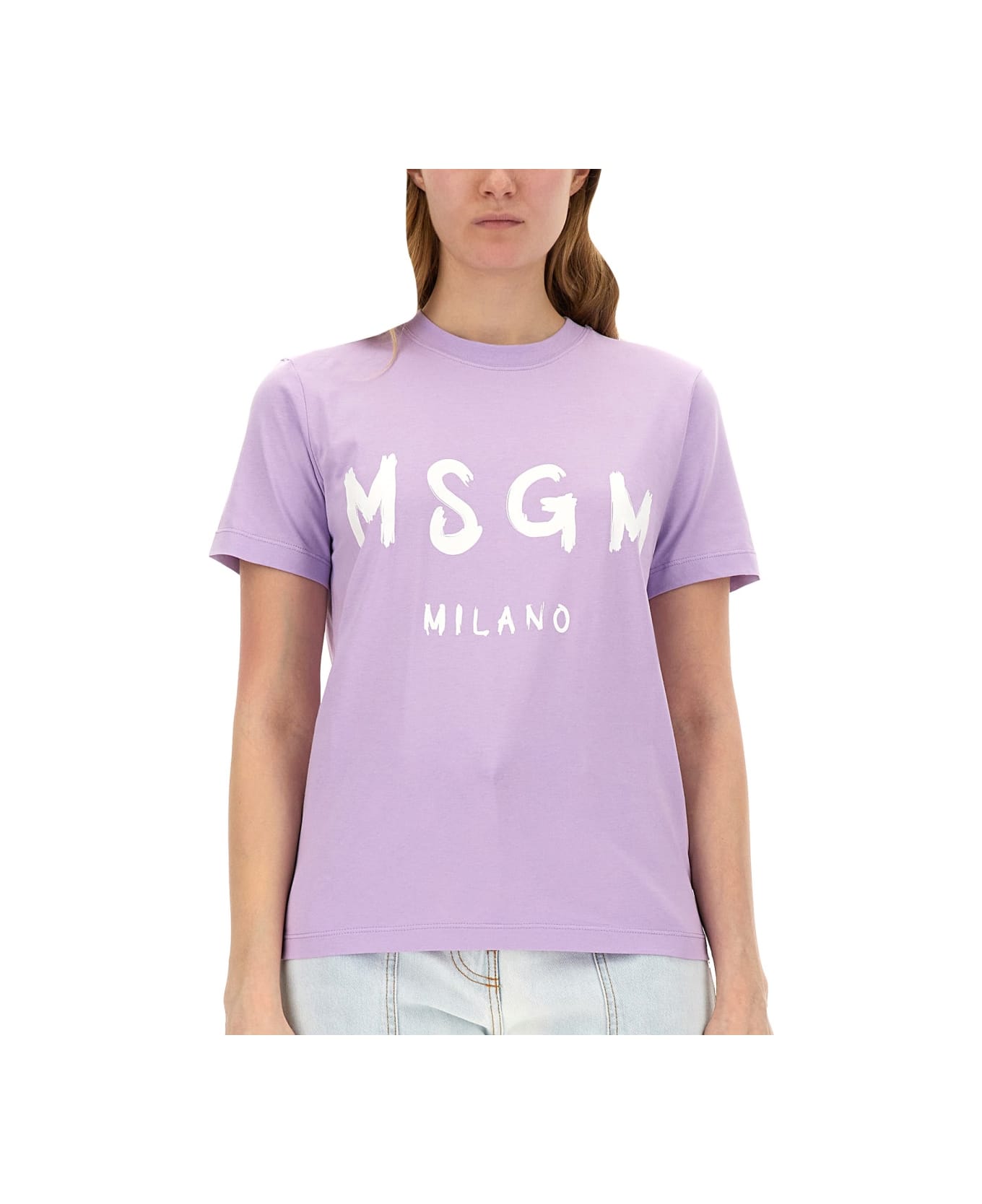 MSGM T-shirt With Print - LILAC Tシャツ