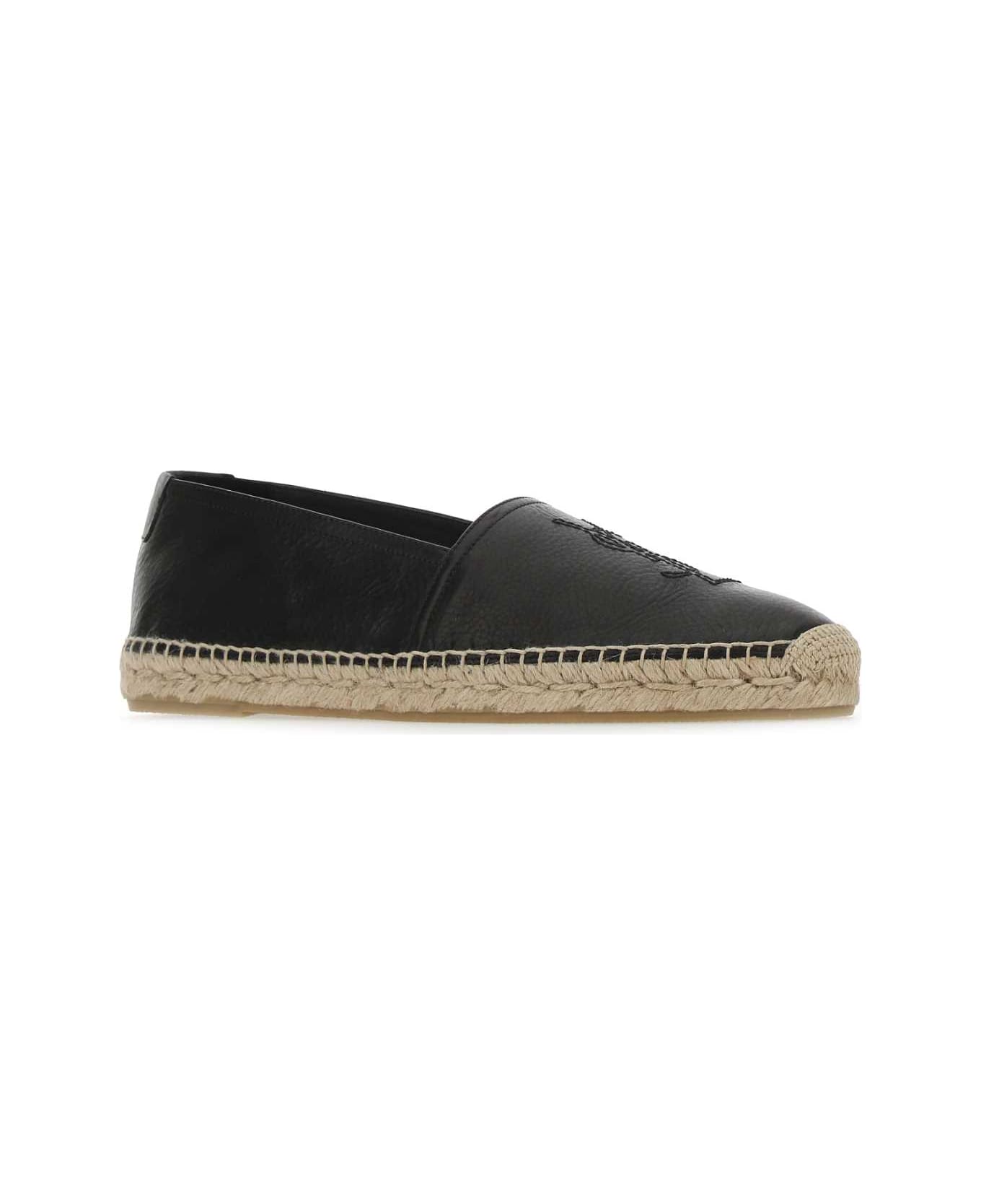 Saint Laurent Black Leather Monogram Espadrilles - 1000