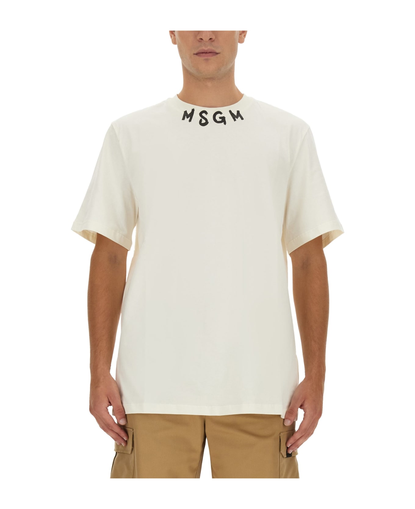 MSGM Logo Print T-shirt - Crema シャツ