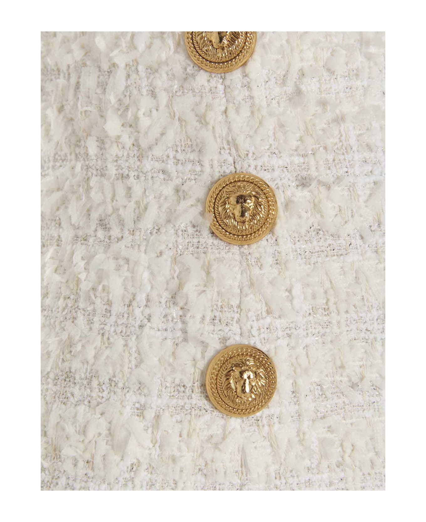 Balmain Logo Button Tweed Skirt - White
