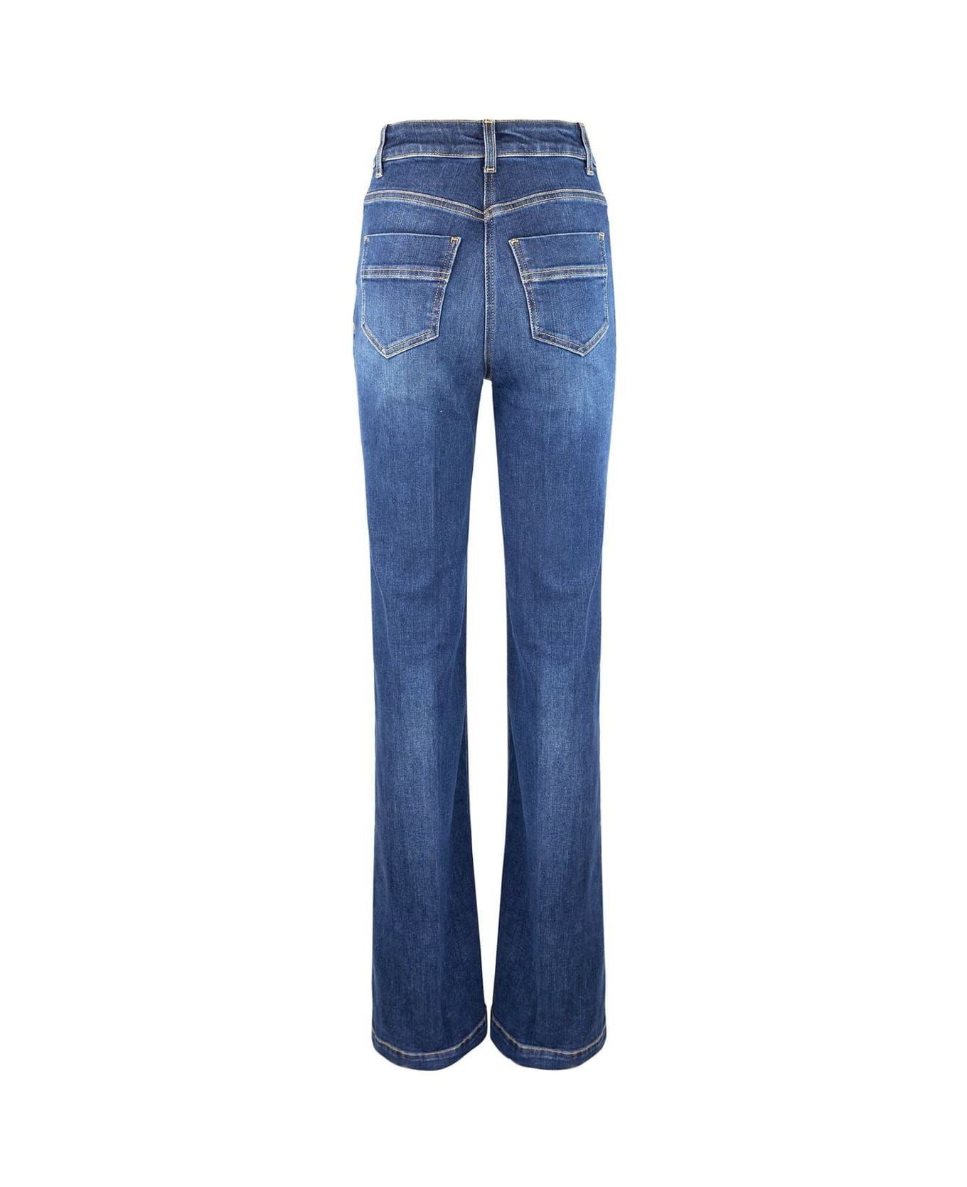 Elisabetta Franchi Side Button Placket Bell-bottom Stretch Jeans - Blue Denim